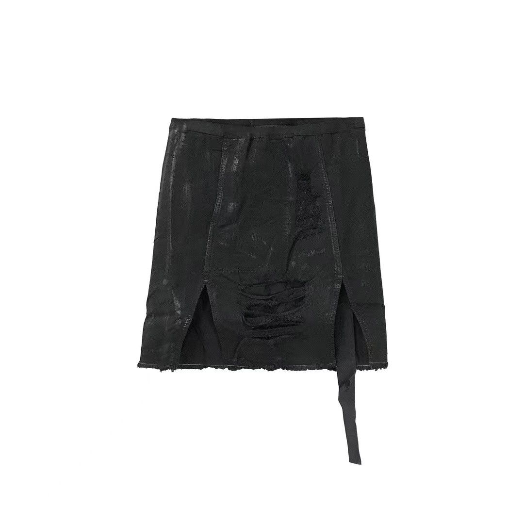 image of Rick Owens Drkshdw Slashed Lido Mini In Black Stretch Denim, Women's (Size 27)