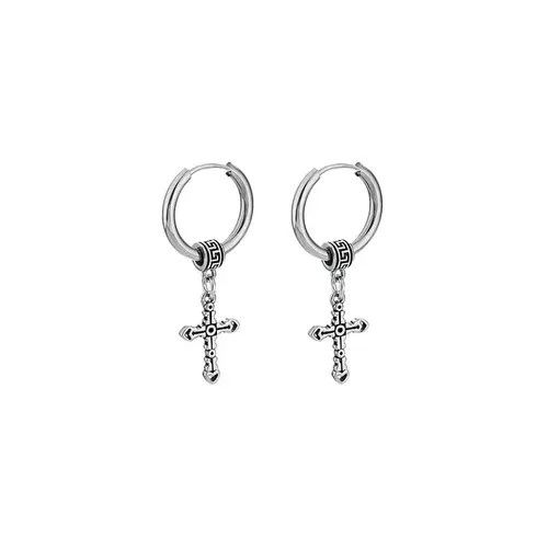 Jewelry Silver Cross Dangle Hoop Earrings, Men's Gothic Jewelry Size ONE SIZE - 5 Thumbnail