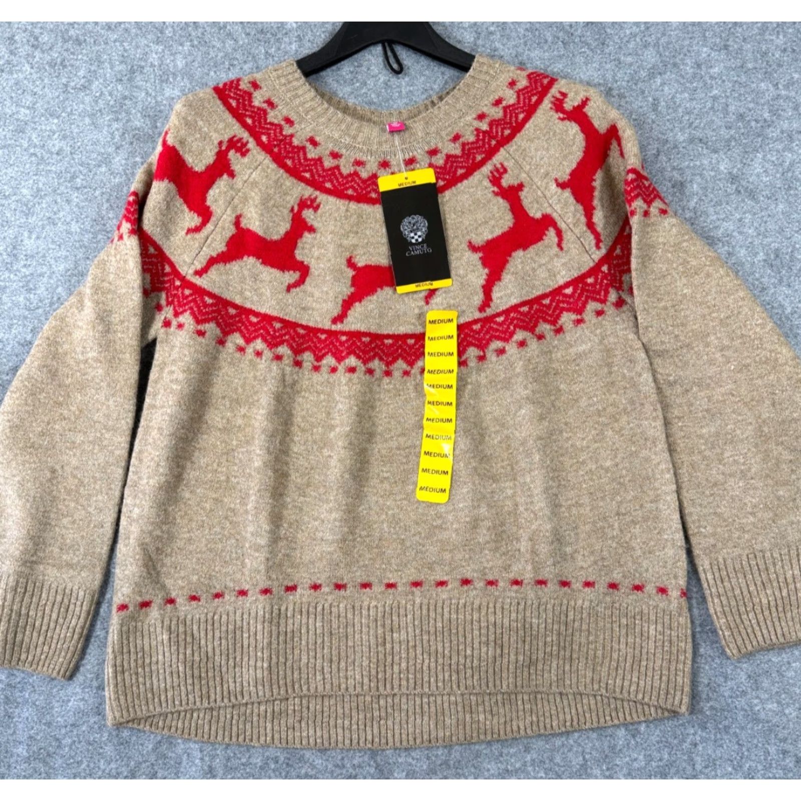 Vince Camuto Vince Camuto Holiday Sweater Womens M Brown Red Reindeer Fair Isle Stretch NWT Size M / US 6-8 / IT 42-44 - 2 Thumbnail