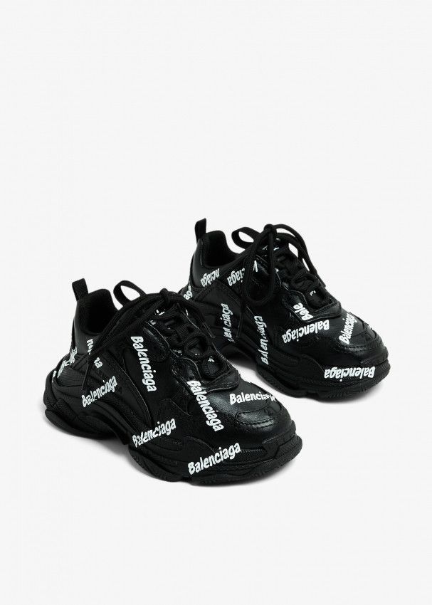 Balenciaga o1srvl11e1124 KIDS - Triple S Logotype Sneakers in Black Size US 5 / EU 37 - 4 Thumbnail
