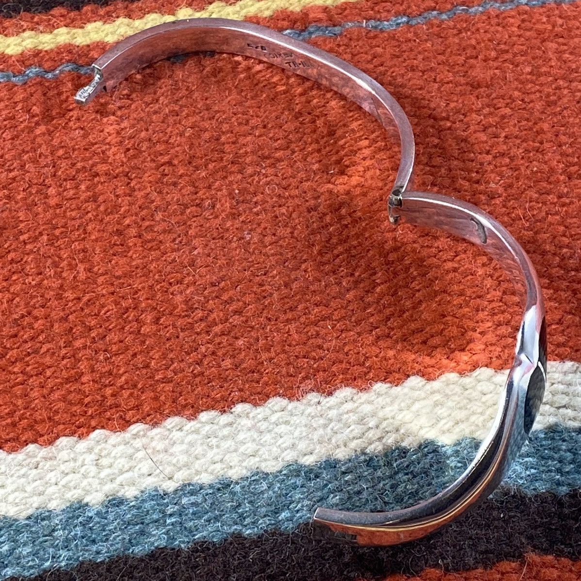 Vintage Vtg 70s Taxco Sterling Silver Onyx Chunky Heart Cuff Grunge Size ONE SIZE - 6 Thumbnail