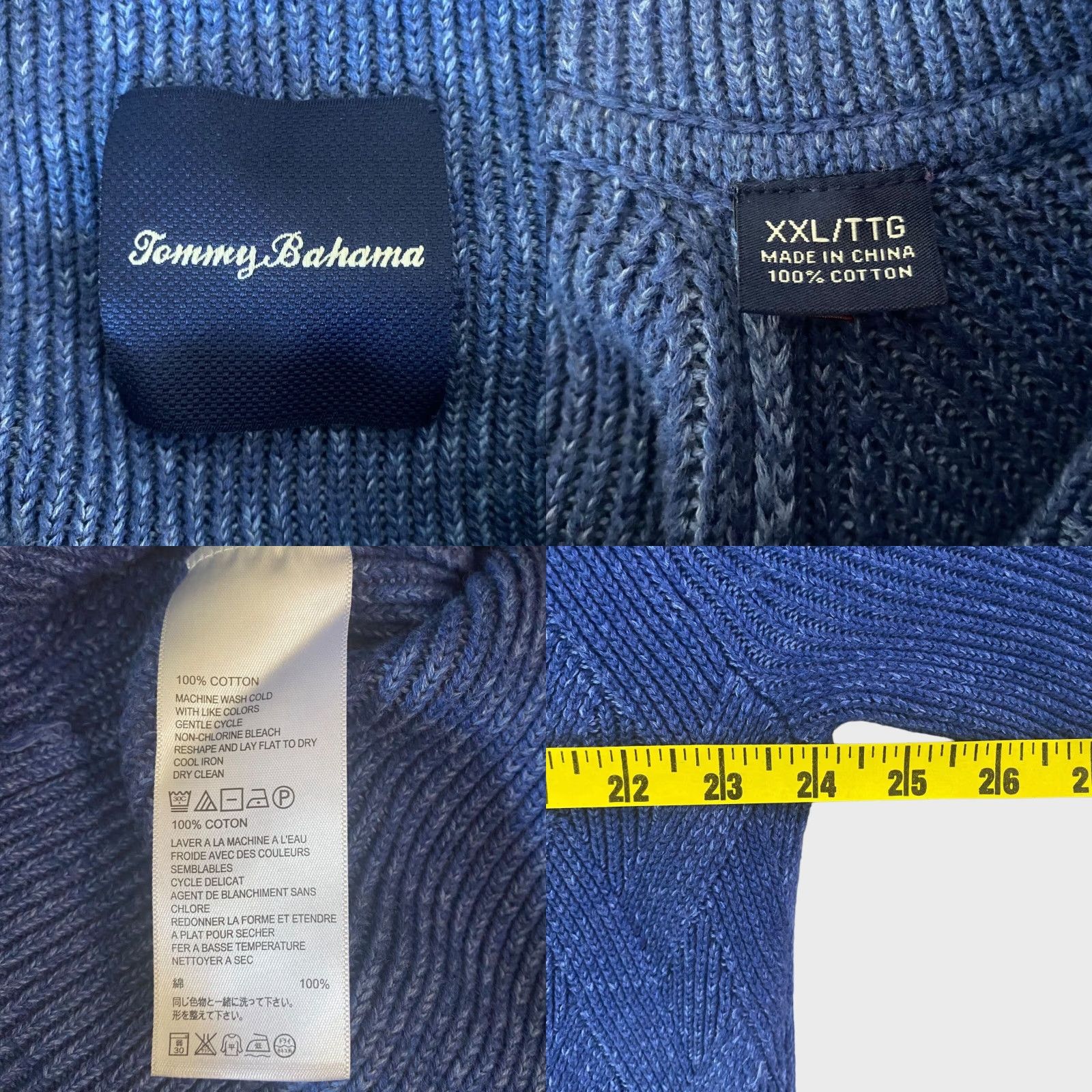 Tommy Bahama Tommy Bahama Napa Ridge 1/4 Zip Sweater Mens 2XL Blue Knit Pullover Mock Neck Long Sleeve Ribbed Diamond Basketweave Size US XXL / EU 58 / 5 - 8 Thumbnail