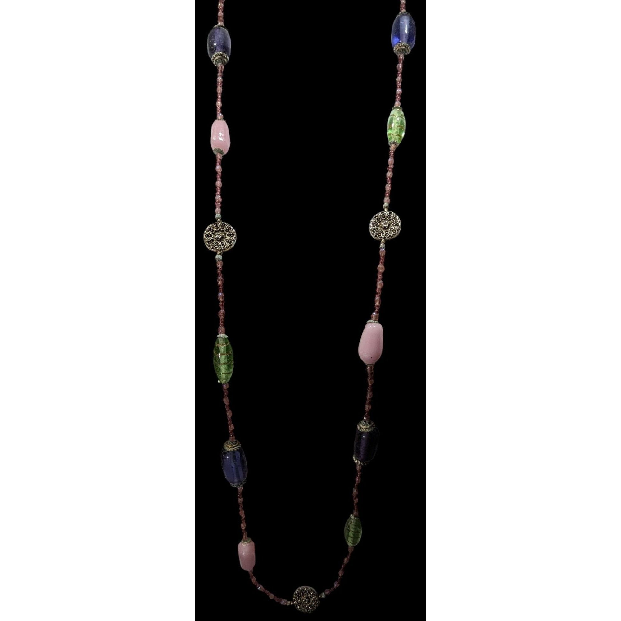 Handmade Handmade Vintage Green And Purple Glass Station Necklace Size ONE SIZE - 2 Thumbnail