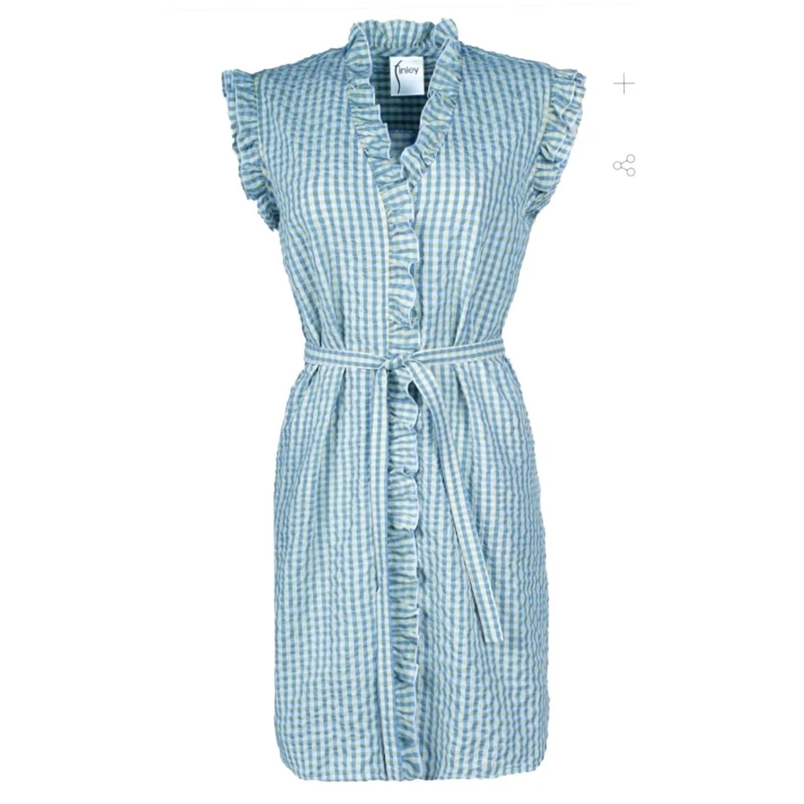 Vintage Amber Women's Button Up Ruffle Dress L Seersucker Check Casual A-Line Colour Orange/Amber Cute 90s? Size L / US 10 / IT 46 - 2 Thumbnail