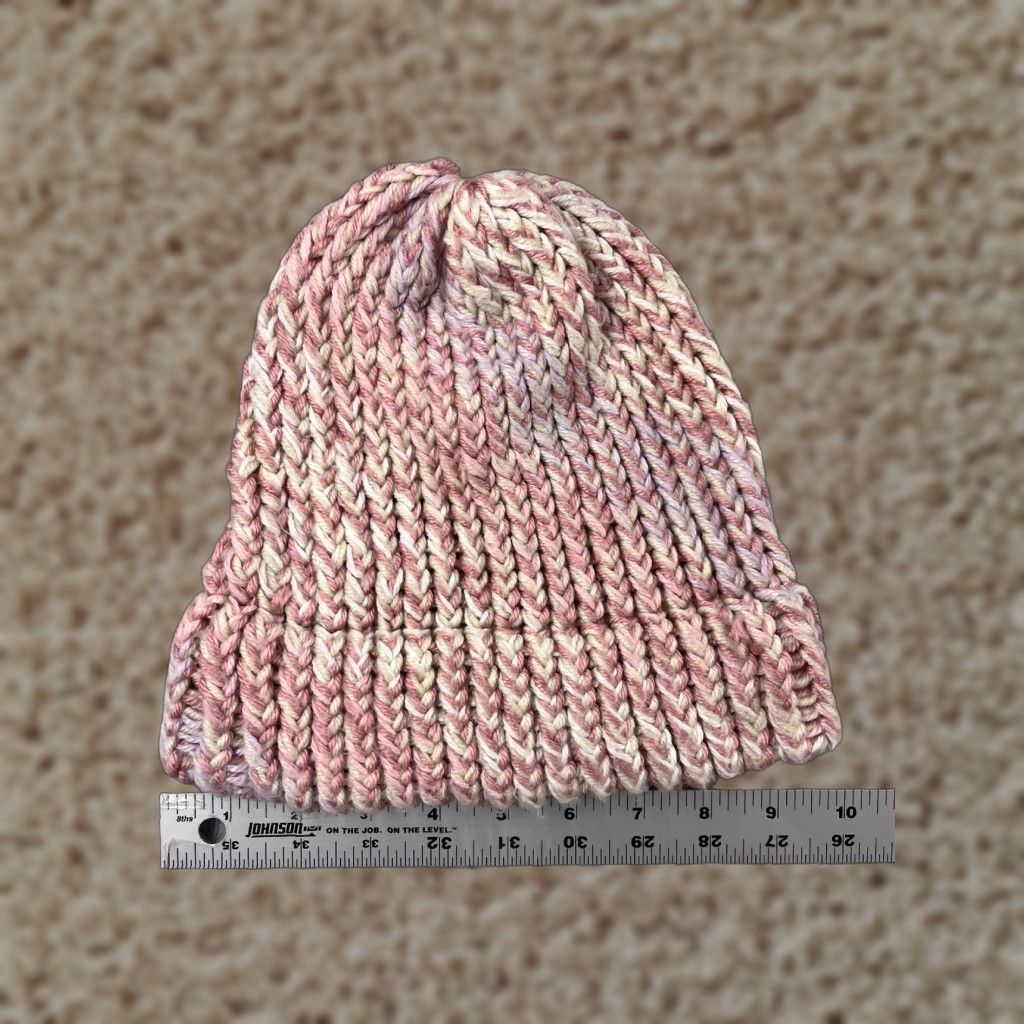 Vintage Handmade Beanie Toque Adult One Size Pink Purple Pastel Knit Acrylic Blend Snow Knit Hat Adults One Size Pink Beanie Size ONE SIZE - 1 Thumbnail