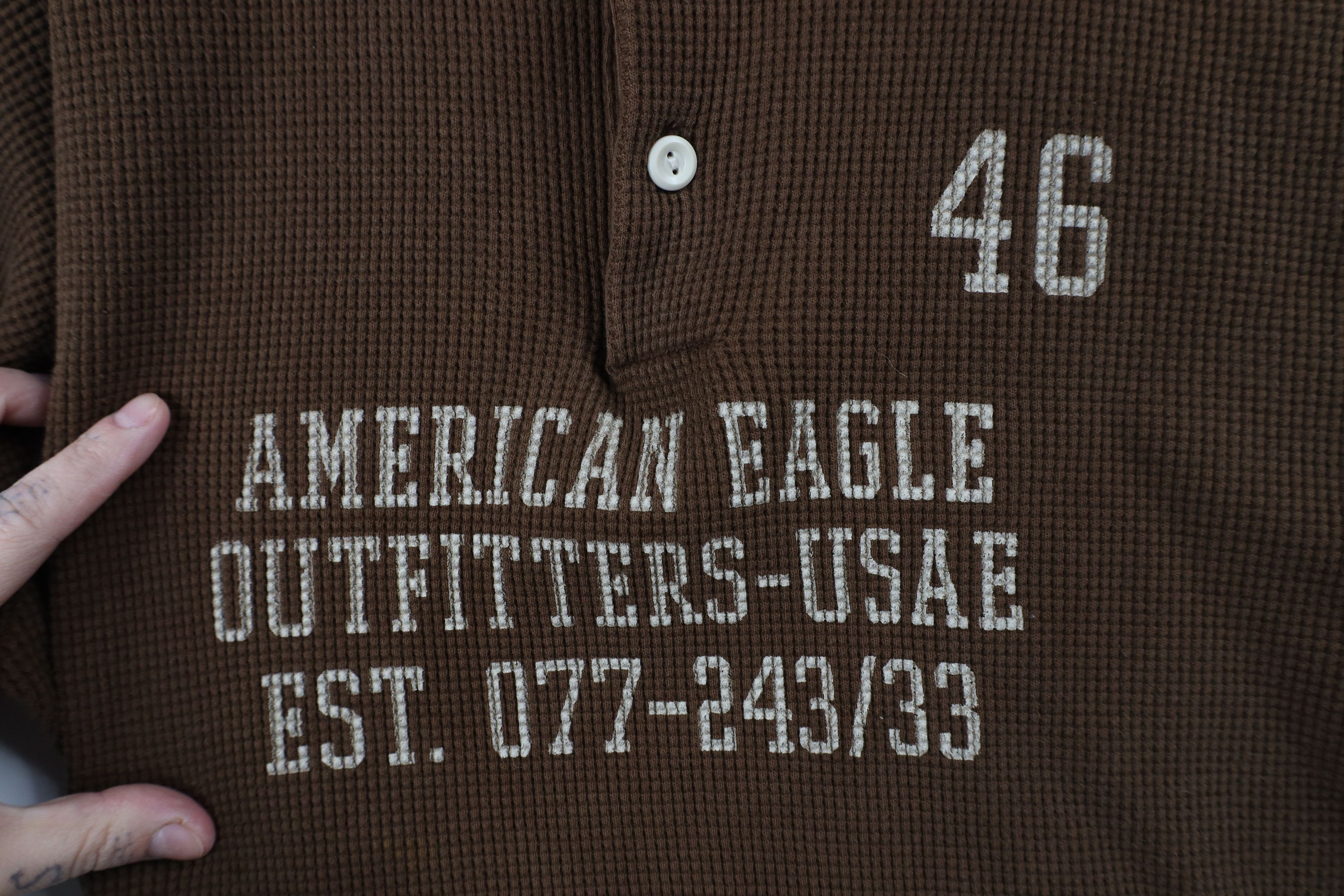 American Eagle Outfitters × Vintage Vintage American Eagle Outfitters Waffle Knit Henley T-Shirt Size US L / EU 52-54 / 3 - 4 Thumbnail