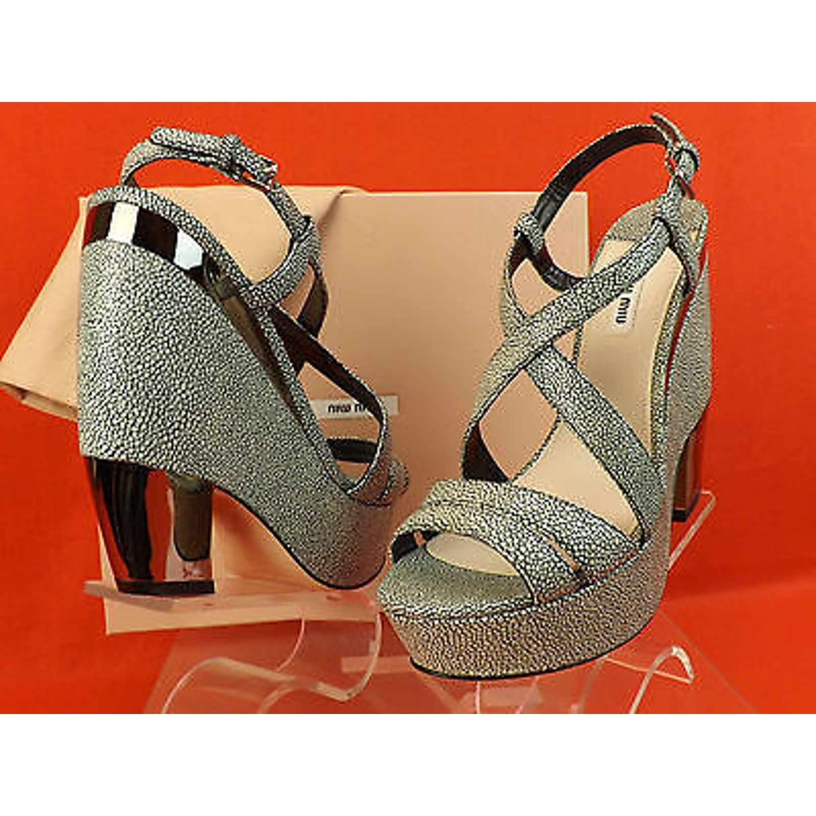 Miu Miu STINGRAY PEBBLE LEATHER METAL HEEL PLATFORM SANDALS 41 $750 Size US 11 / IT 41 - 4 Thumbnail