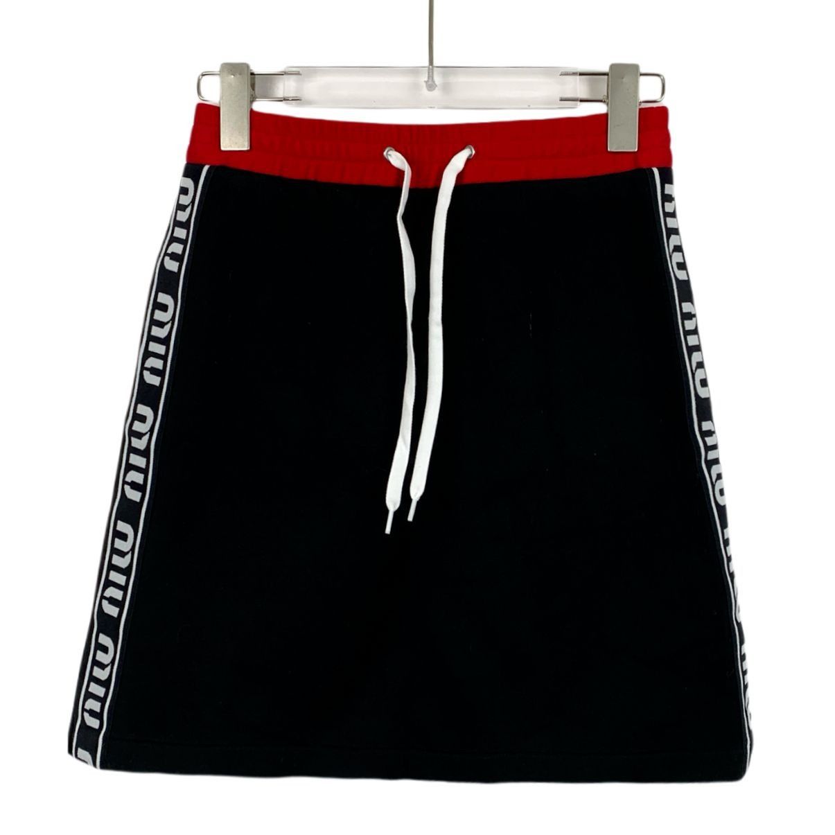 Miu Miu H11460 Miu Miu Womens Black Mini Skirt With Red Waistband & Size 27" / US 4 / IT 40 - 1 Thumbnail