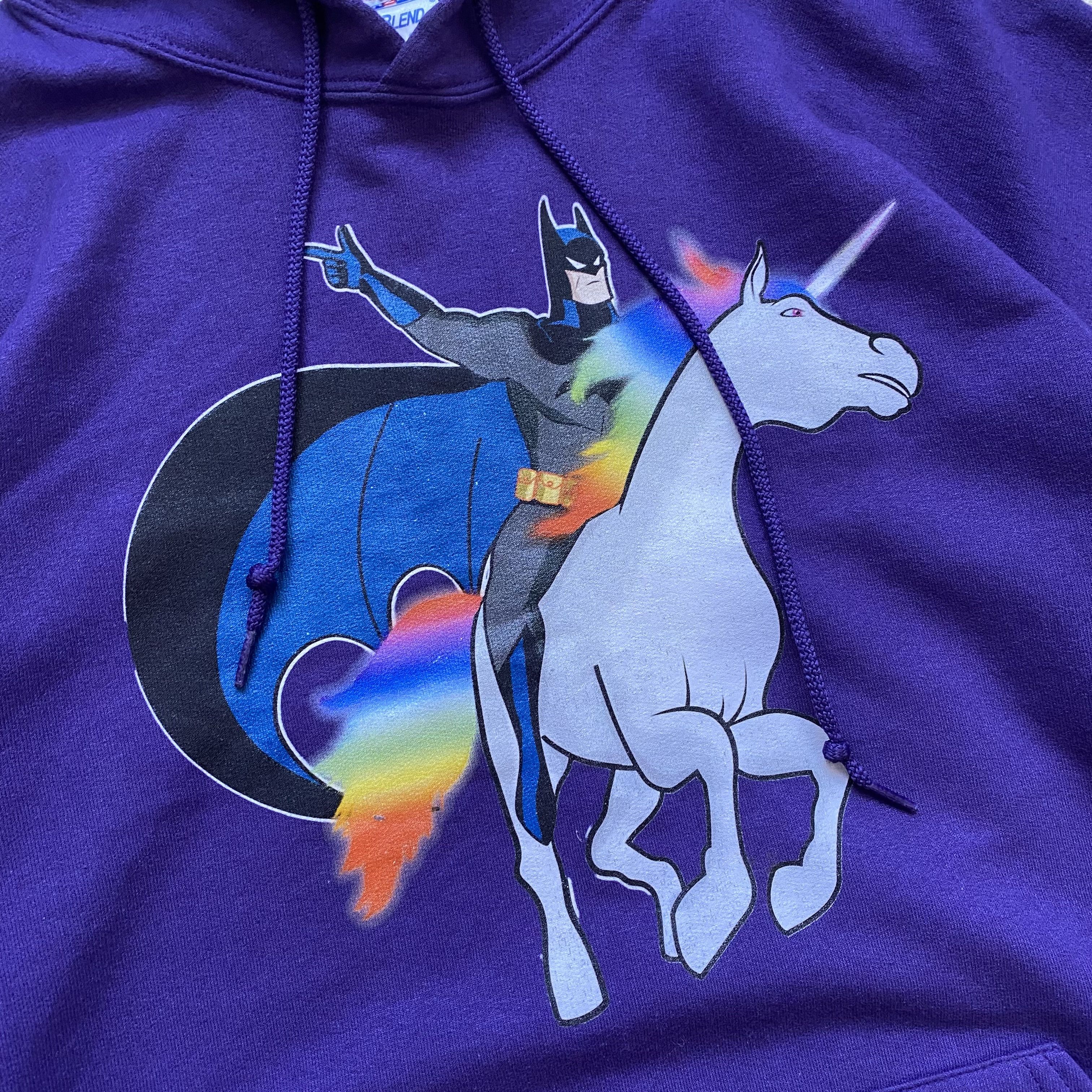Russell Athletic 💜 Vintage Y2K Unicorn Batman Hoodie purple Skater Surf Vibe Size US L / EU 52-54 / 3 - 7 Thumbnail