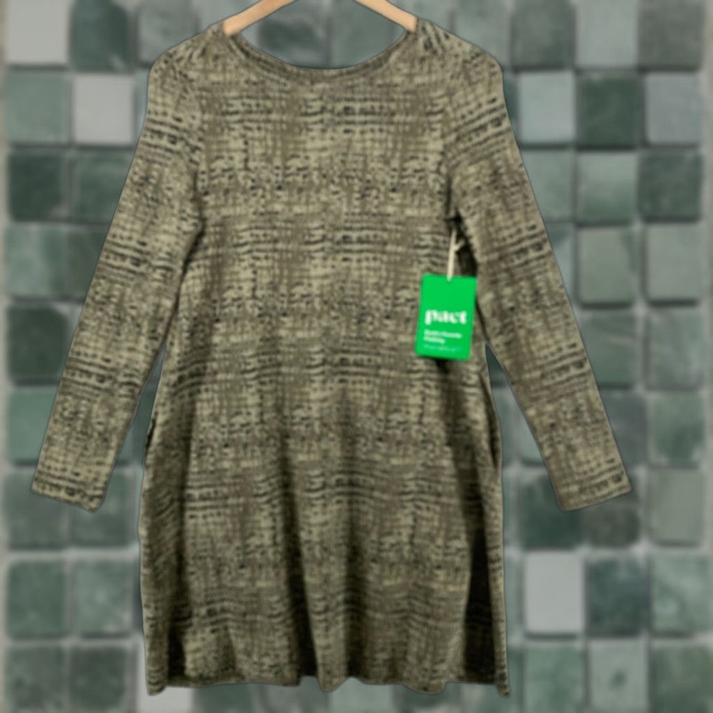 PACT Dress S Organic Cotton Blend A-Line Swing Jersey Long Sleeve Green NEW