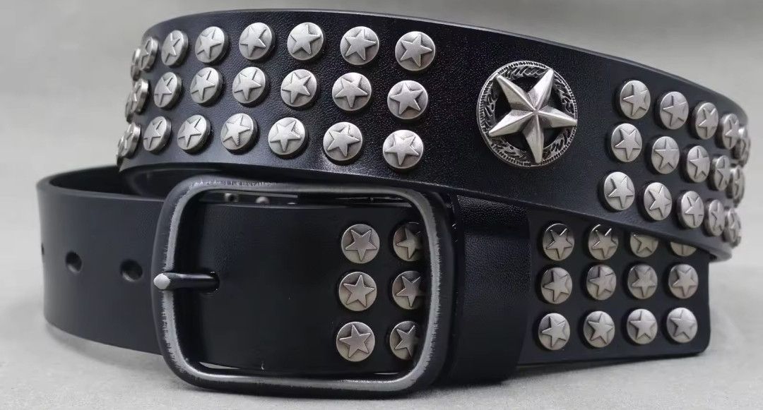 Japanese Brand × Leather × Vintage Y2K Rivet Star Leather Belt Rock 30-34" Size ONE SIZE - 1 Thumbnail