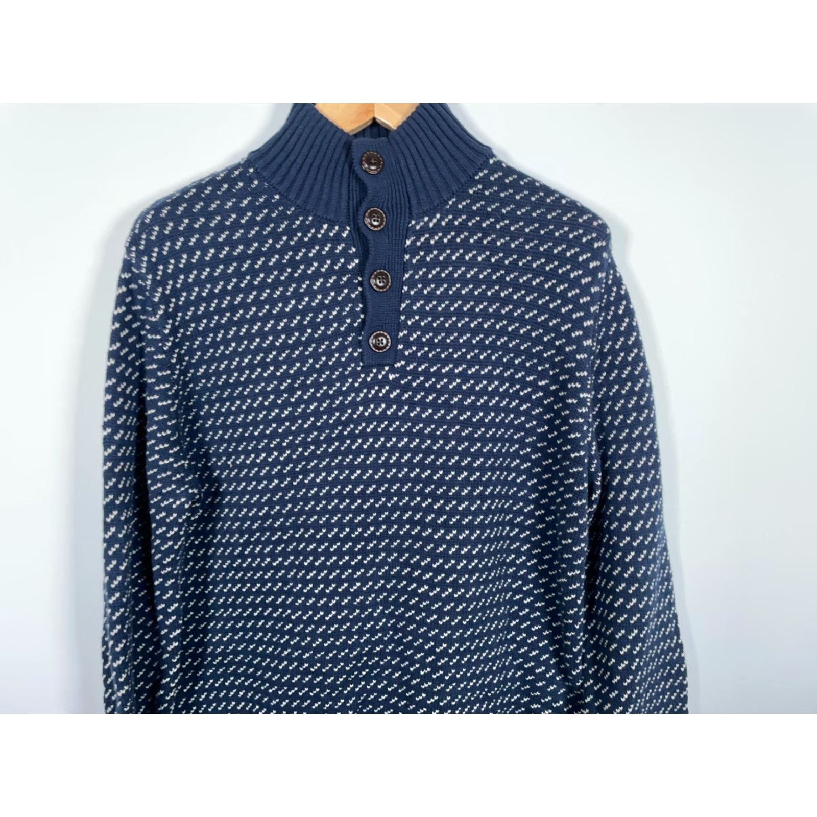 Vintage Woolrich Target Nordic Sweater Men's Large Dark Blue Birdseye Cotton Knit Henley Size US L / EU 52-54 / 3 - 4 Thumbnail