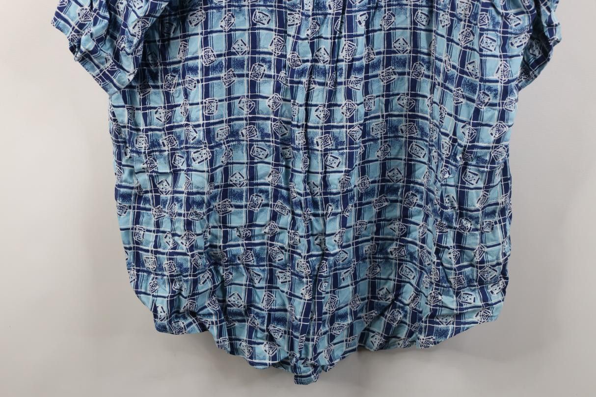Vintage Vintage 90s Streetwear Gabardine Geometric Button Shirt Blue Size US L / EU 52-54 / 3 - 12 Thumbnail
