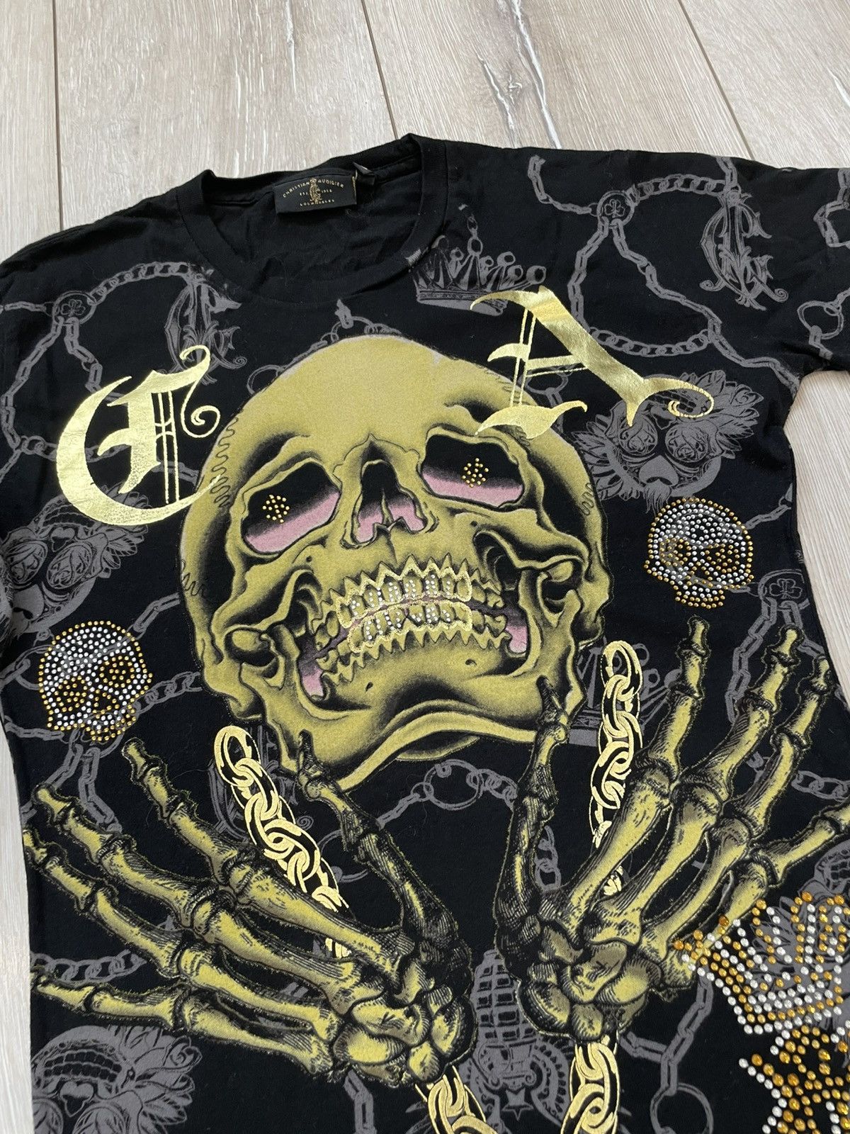 Christian Audigier Christian Audigier Shirt Black All Over Print Gold Skull Size S / US 4 / IT 40 - 3 Thumbnail
