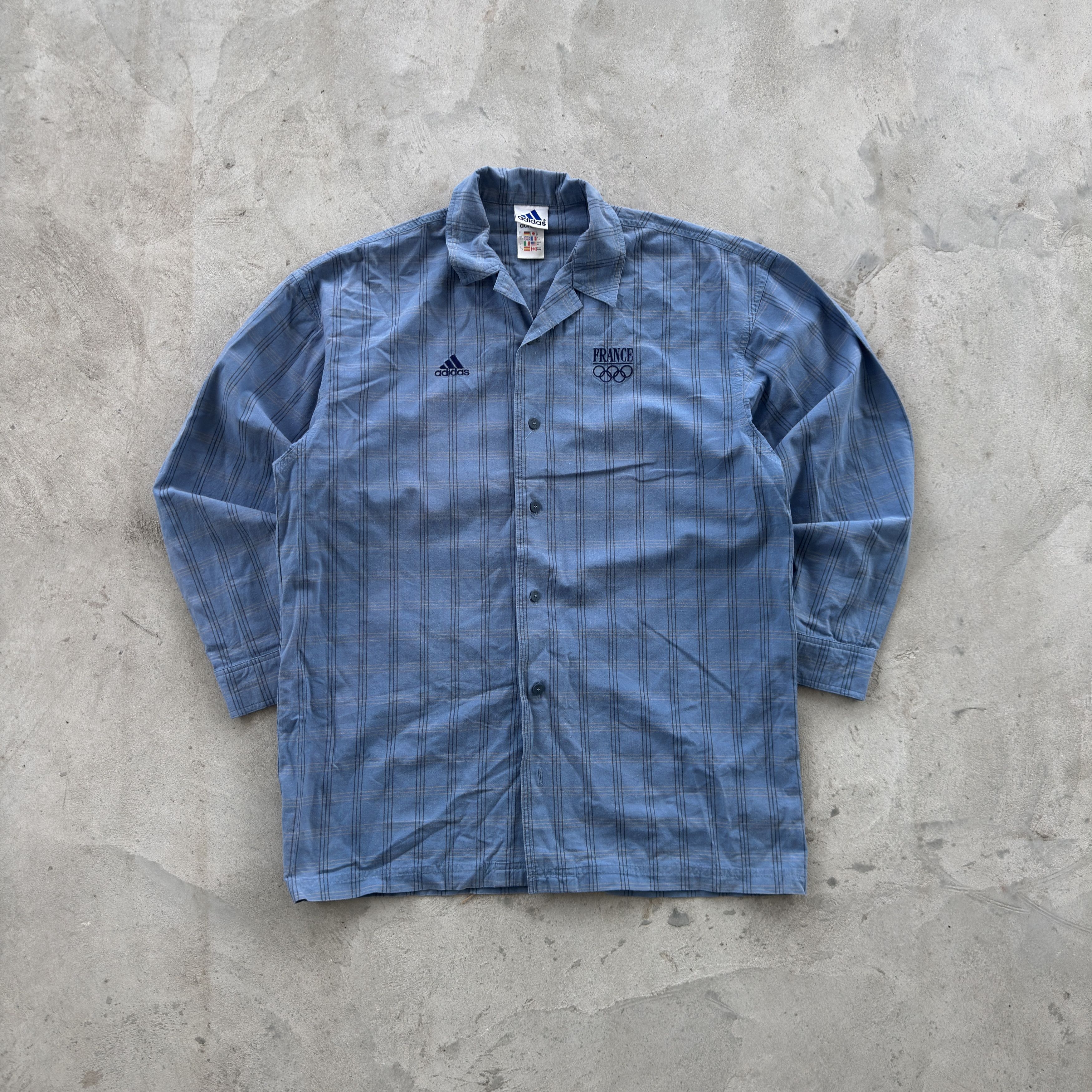 Adidas Vintage Adidas France Olympic Plaid Long Sleeve Shirt Size US M / EU 48-50 / 2 - 1 Thumbnail