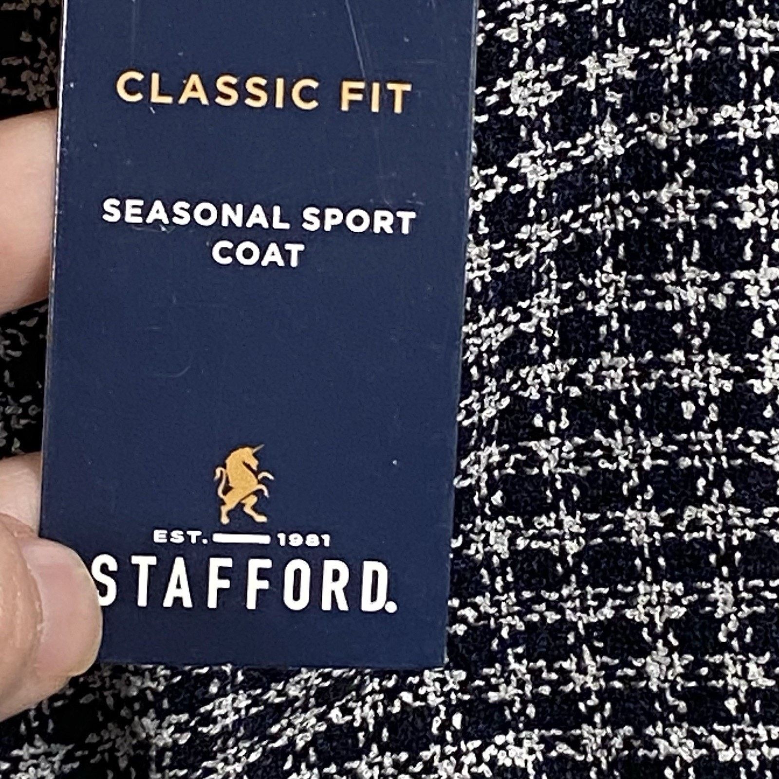 Stafford Stafford Seasonal Sport Coat Mens 42 Reg Navy Check Textured Size 42R - 5 Thumbnail