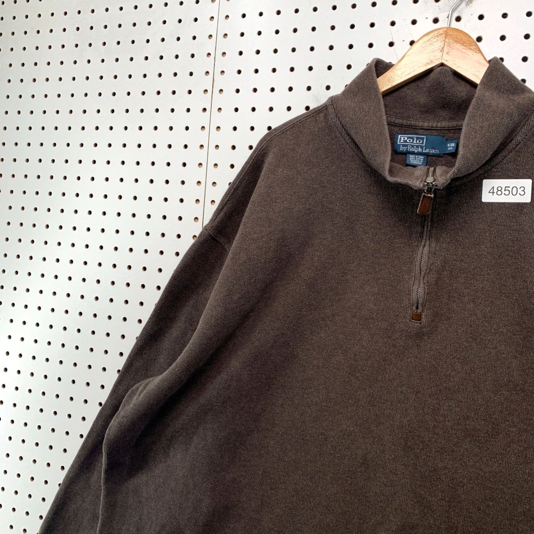 Polo Ralph Lauren VINTAGE Polo Ralph Lauren Pullover 4XB Brown Quarter Zip 90s Big and Tall Cotton Mens Size US XXL / EU 58 / 5 - 7 Thumbnail