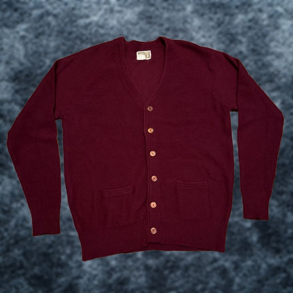 Vintage Vintage Montgomery Ward Acrylic Cardigan Sweater - Size XL Maroon Grunge Size US XL / EU 56 / 4 - 1 Thumbnail