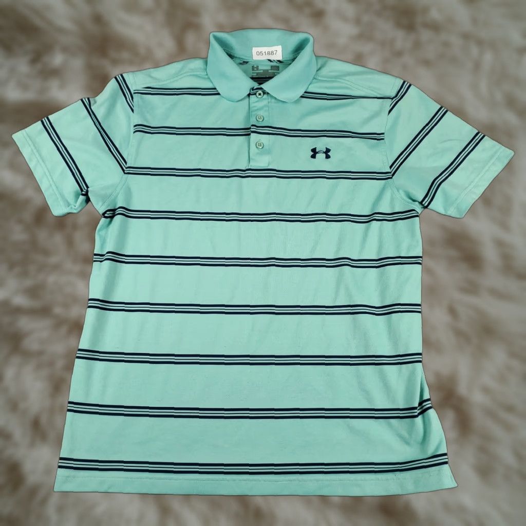 Under Armour Under Armour Polo Shirt Mens Size Medium Turquoise Striped Casual Short Sleeve Polo Shirt Mens M Turquoise Striped Size US M / EU 48-50 / 2 - 1 Thumbnail