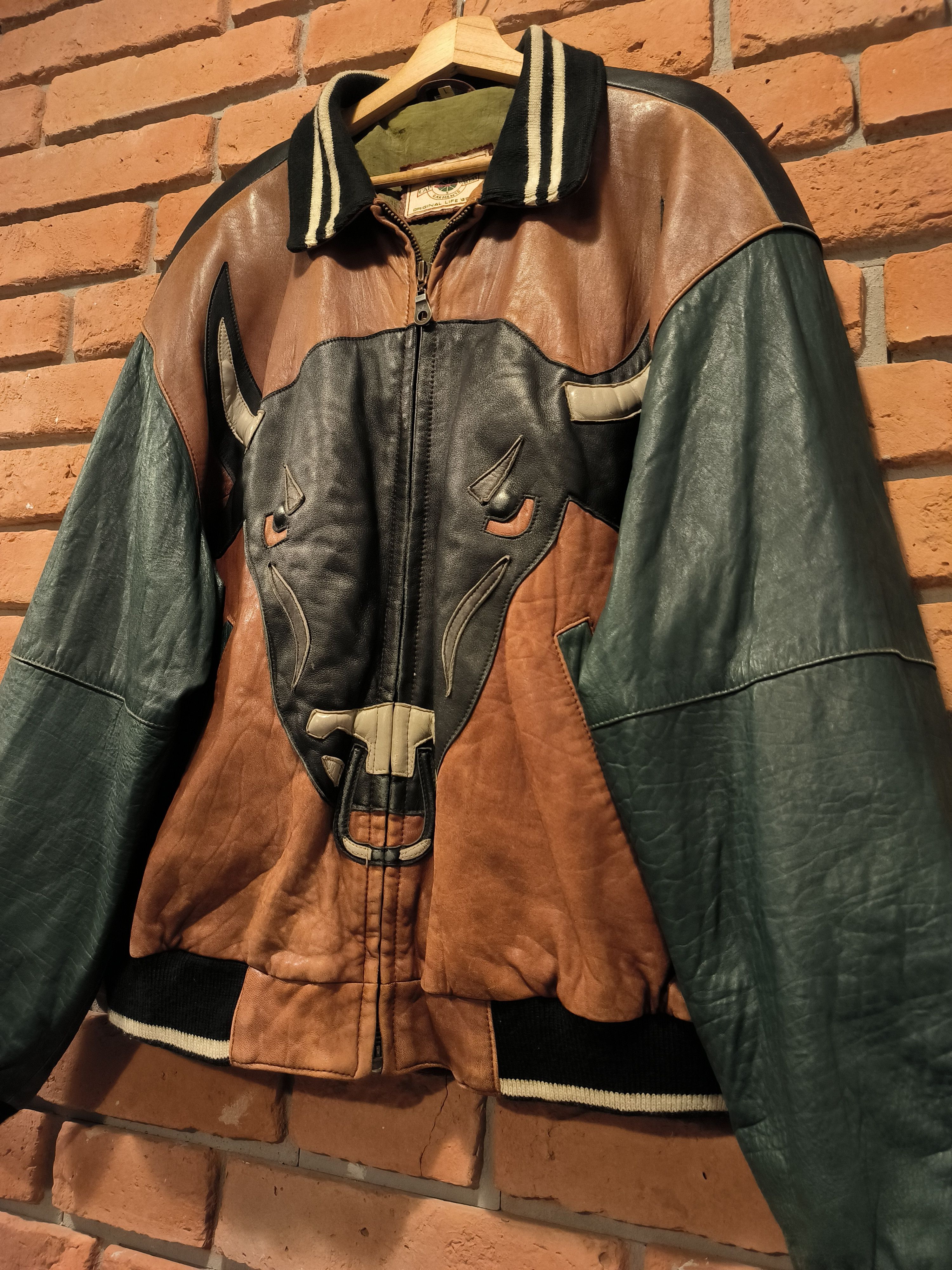 NBA × Vintage Vintage Chicago Bulls Leather Jacket Big Logo Brown Green Size US L / EU 52-54 / 3 - 3 Thumbnail
