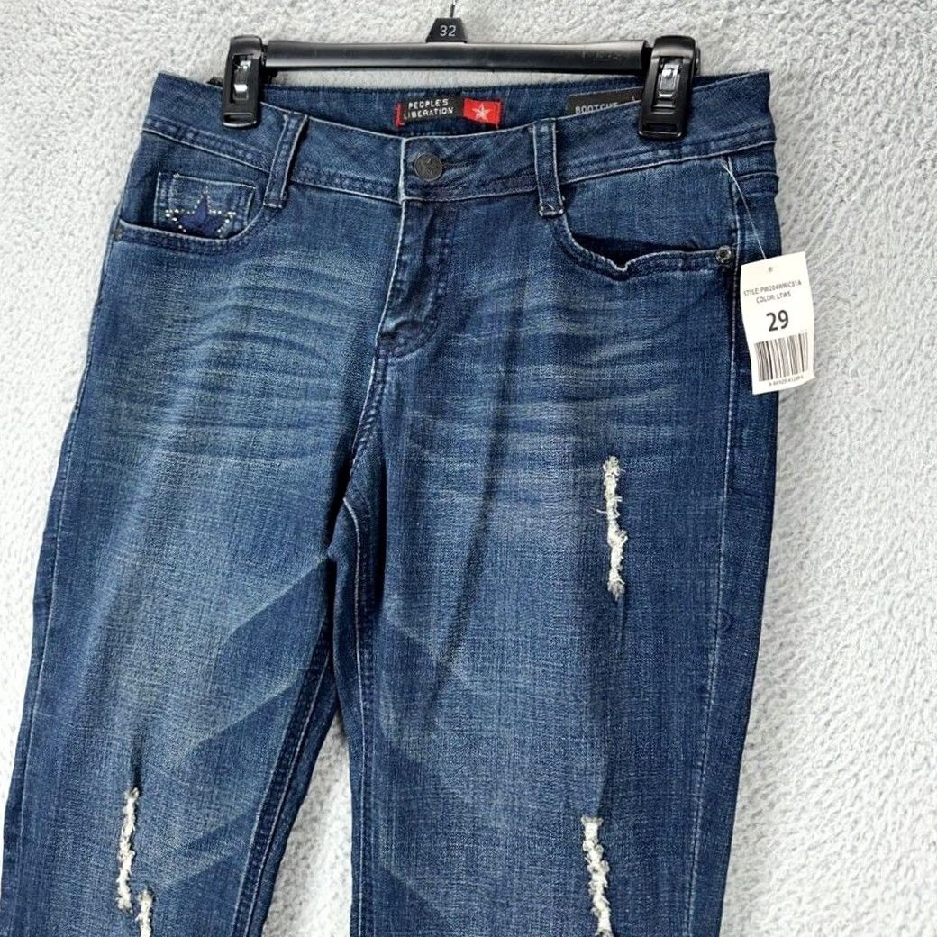 Vintage Peoples Liberation Jeans Women 29 Blue Distressed Bootcut Denim Pants Ladies NEW Size 29" - 3 Thumbnail