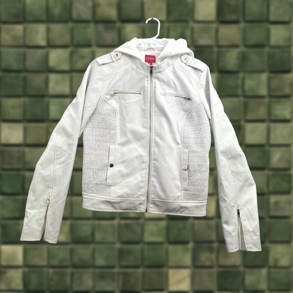 Guess GUESS Womens White Faux Leather Moto Jacket Smocked Epaulets Removable Hood S XL Size XL / US 12-14 / IT 48-50 - 1 Thumbnail