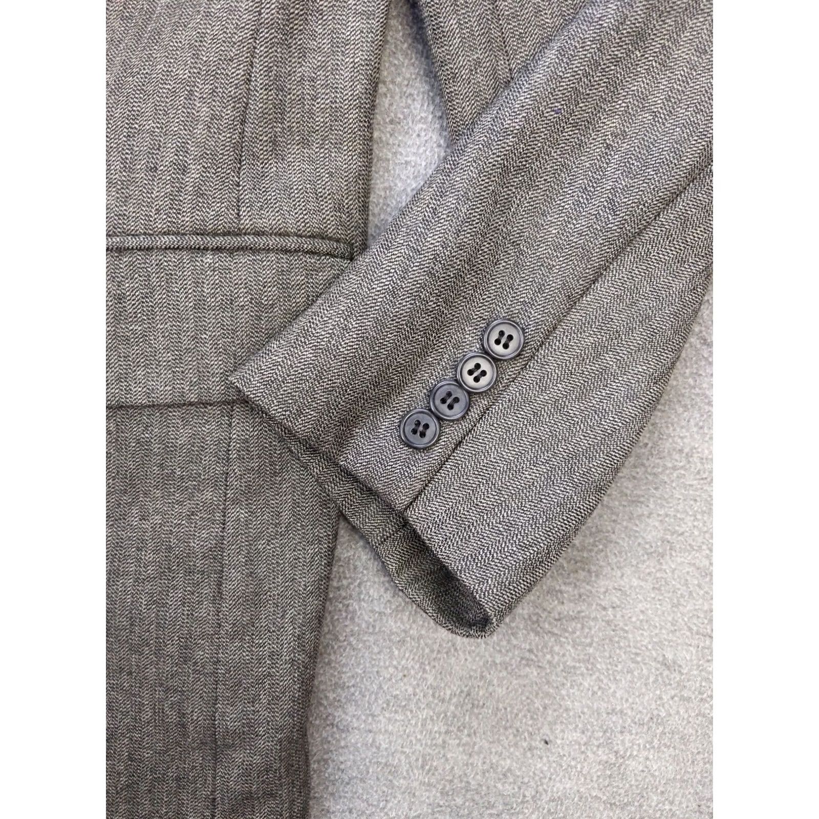 Olive VINTAGE Oliver Mens 44 Wool Herringbone Sport Coat 2 Piece Gray Notch Lapel Two-Button 90s Preppy Business Casual Formal Wedding Mens Size US S / EU 44-46 / 1 - 2 Thumbnail