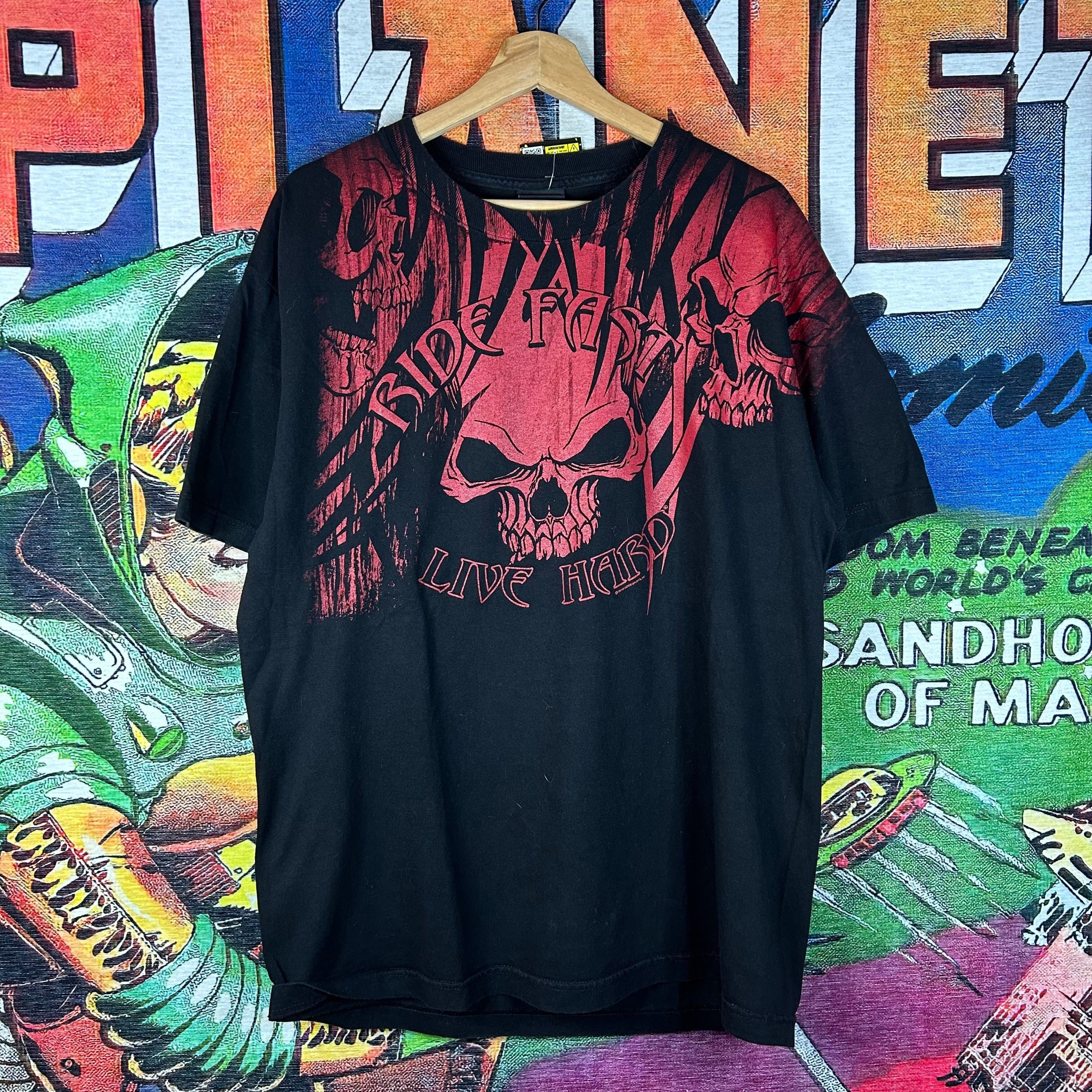 Vintage Y2K Hot Leather ‘Ride Fast Live Hard’ Tee Size Large Size US L / EU 52-54 / 3 - 1 Thumbnail