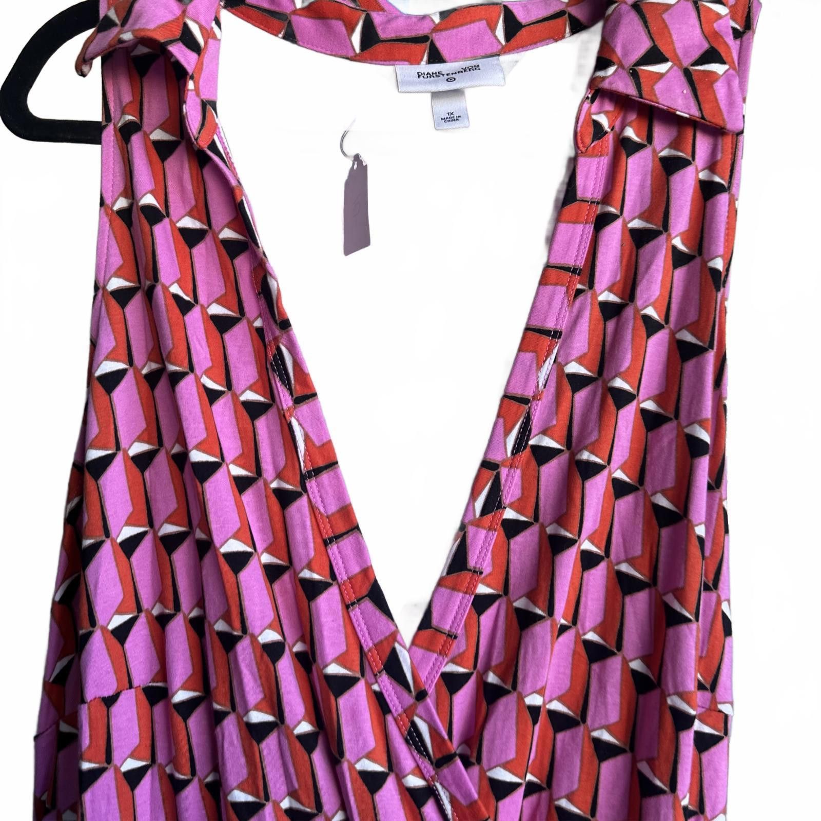 Diane von Furstenberg Diane von Furstenberg Pink Geometric Print jumpsuit- Size 1X Size 40" / US 18 - 2 Thumbnail