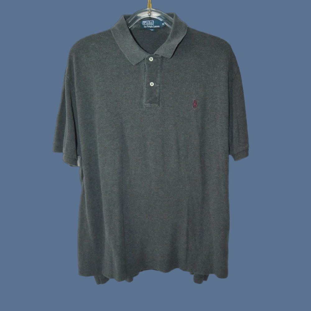 Ralph Lauren VINTAGE Ralph Lauren Polo Men's Polo SS Shirt Dark Gray XXL Cotton Short Sleeve Regular Fit Solid Embroidered Pony Logo Knit Shirt Men Size US XXL / EU 58 / 5 - 1 Thumbnail
