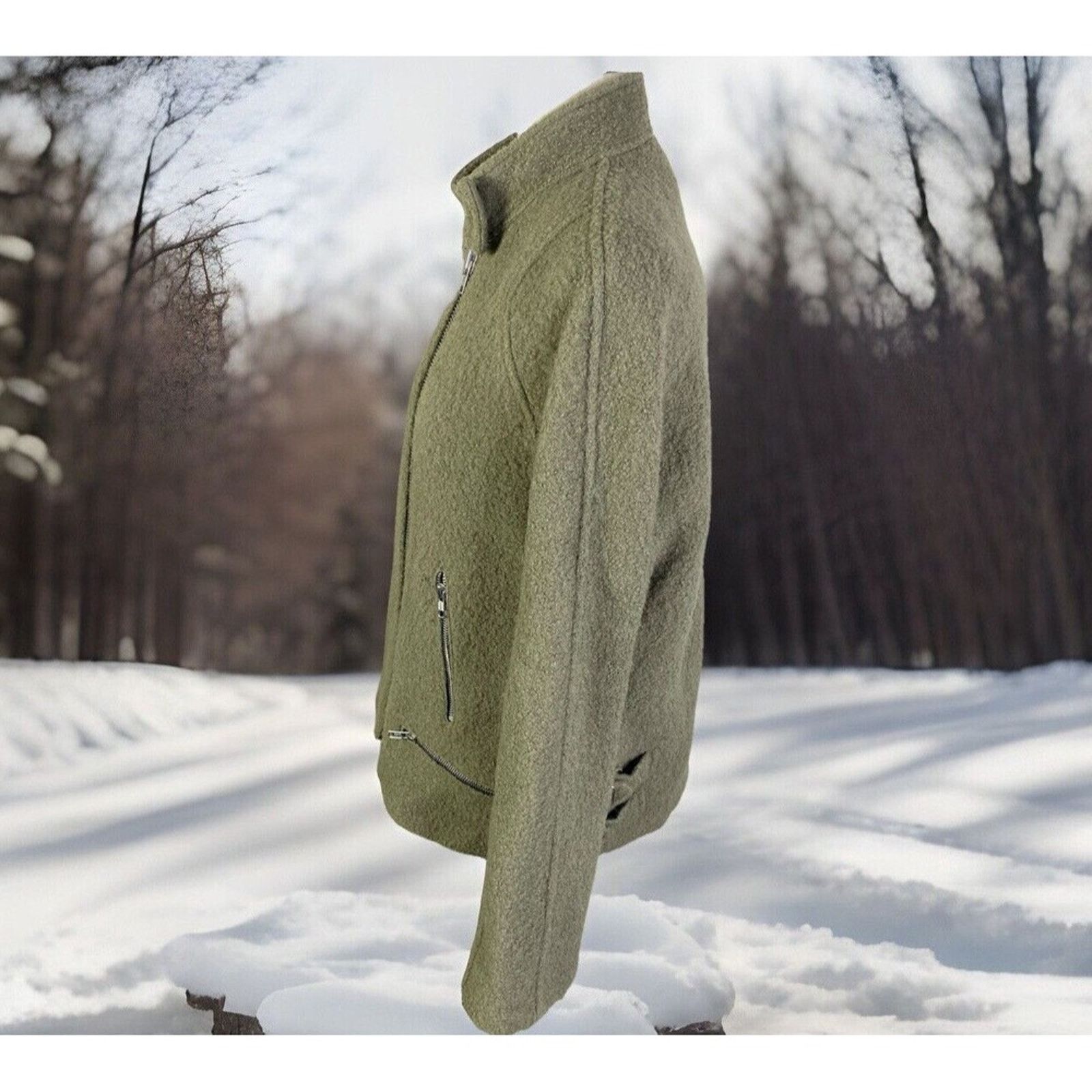 Zara Zara Olive Green Boiled Wool Blend Oversized Jacket Sz Lg Size L / US 10 / IT 46 - 4 Thumbnail