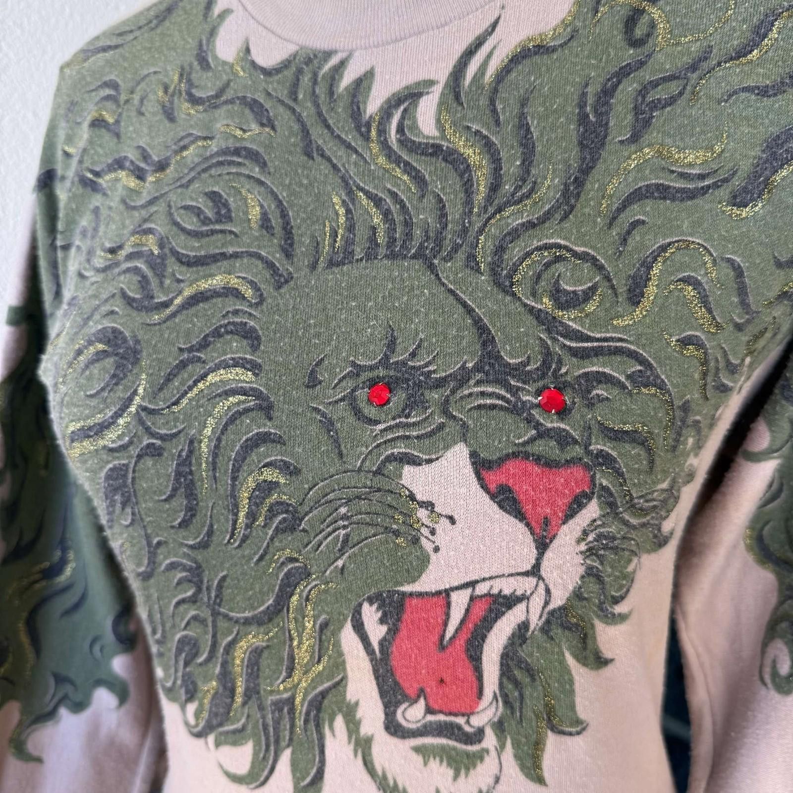 The Unbranded Brand 80s Rare Bengy West Lion Graphic Print Sweatshirt W/Stones Size ONE SIZE - 4 Thumbnail