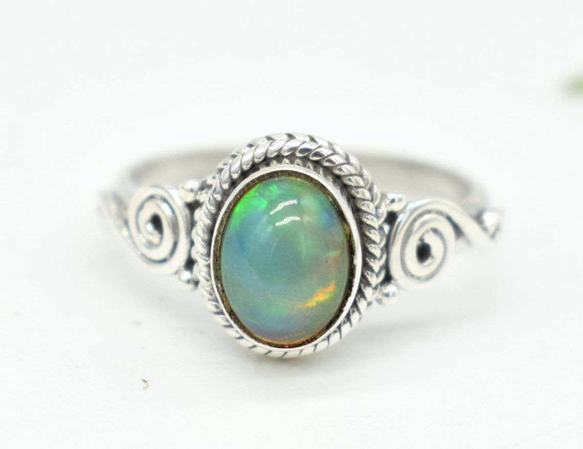 Handmade Ethiopian Opal Ring Handmade 925k Silver, October Birthstone Size ONE SIZE - 1 Thumbnail