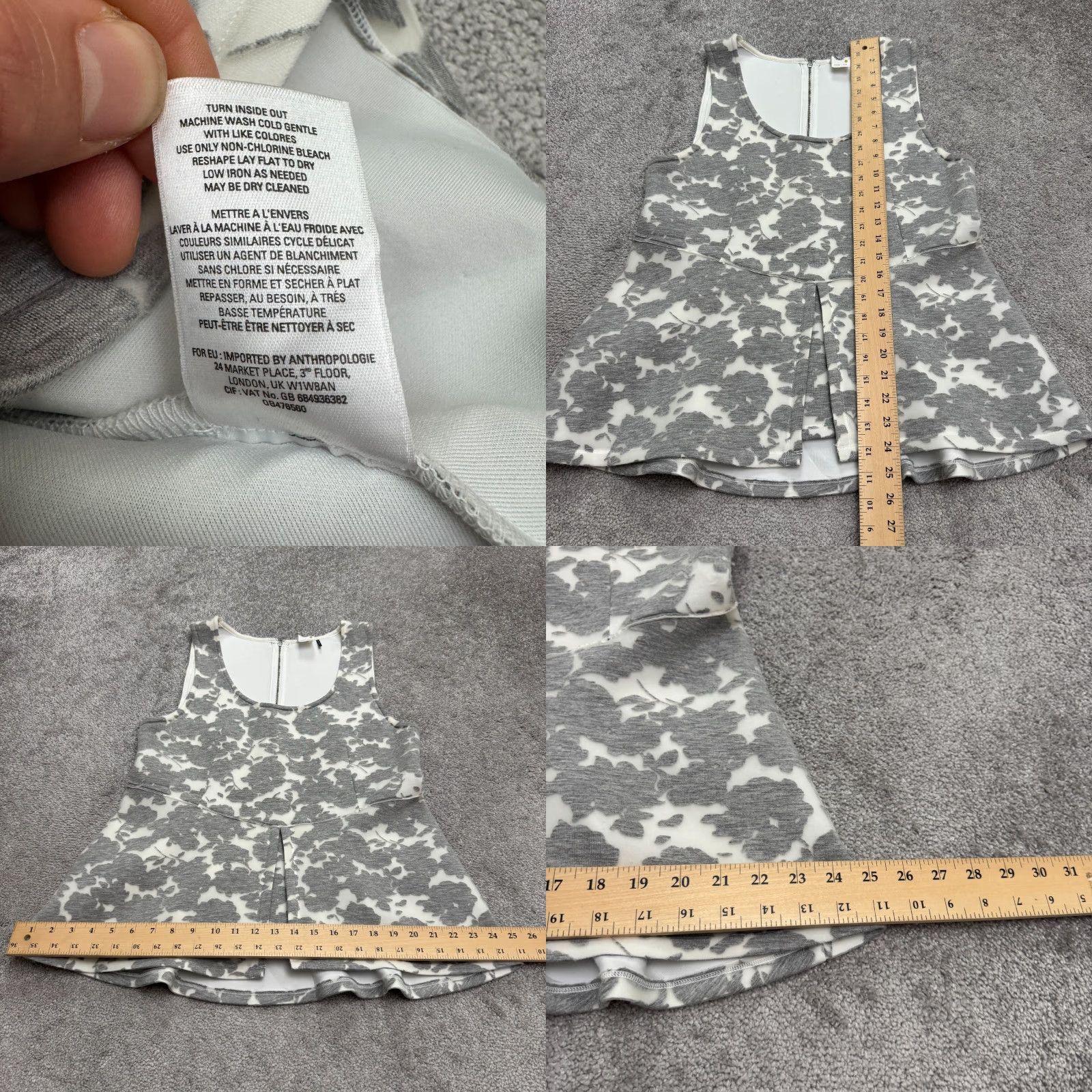 Anthropologie Anthropologie x Akemi + Kin Peplum Tank Top Women Large White Gray Floral Summer Size L / US 10 / IT 46 - 8 Thumbnail