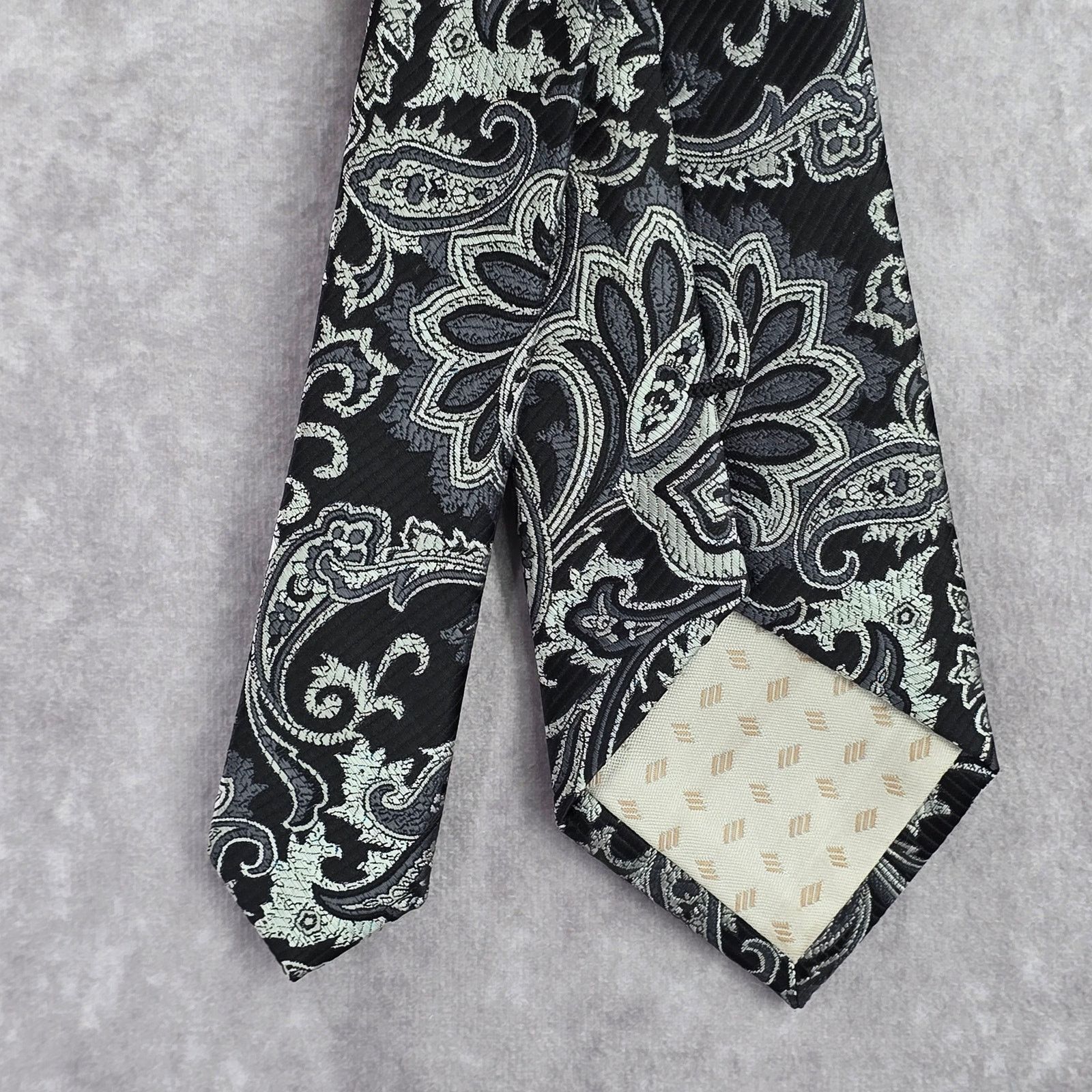 Joseph Abboud Joseph Abboud Black Gray Floral Paisley Geometric Neck Tie Size 30 - 6 Thumbnail