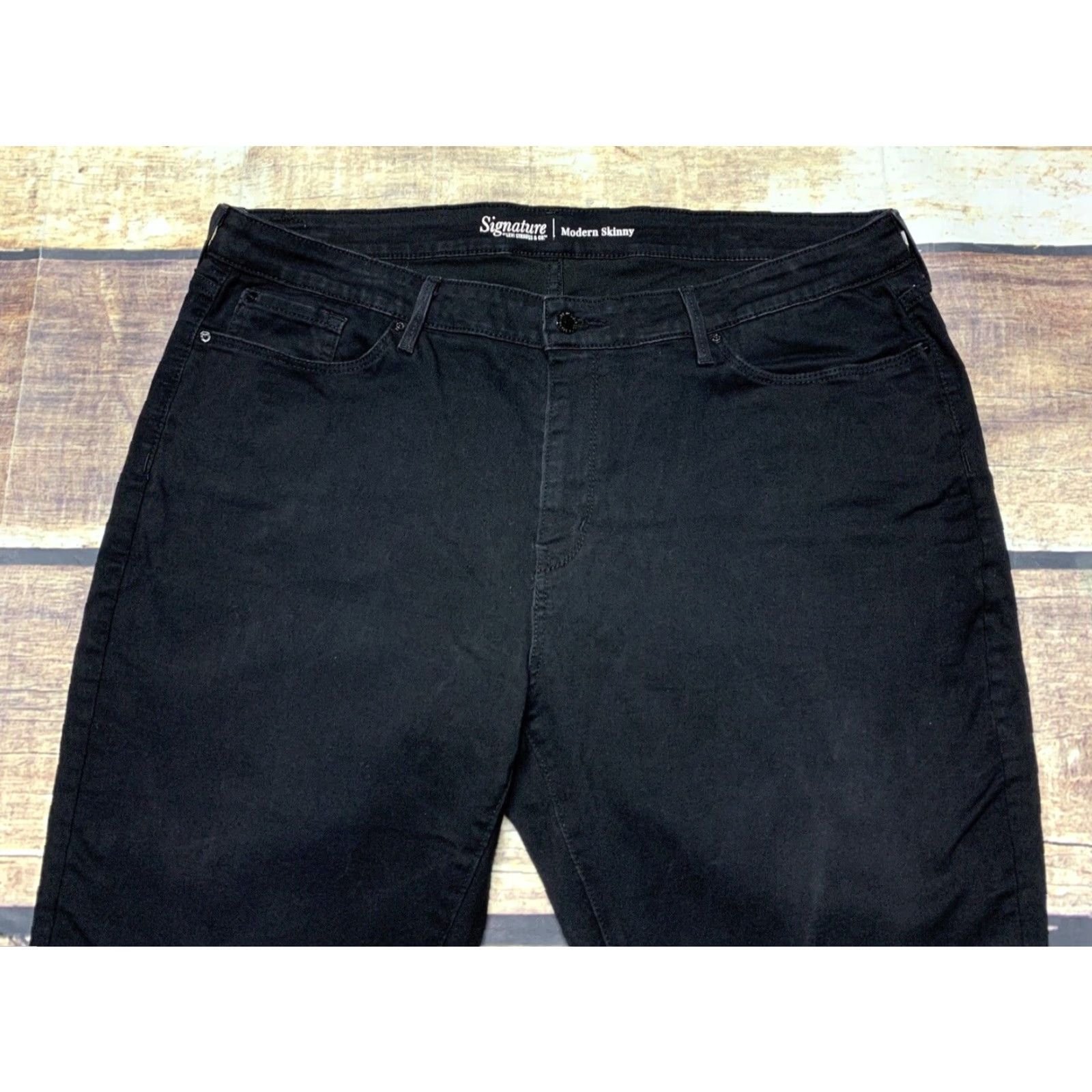 CO Signature Levi Strauss & Co Womens Jeans 22 Black Mid Rise Skinny Straight Size 40" / US 18 - 5 Thumbnail