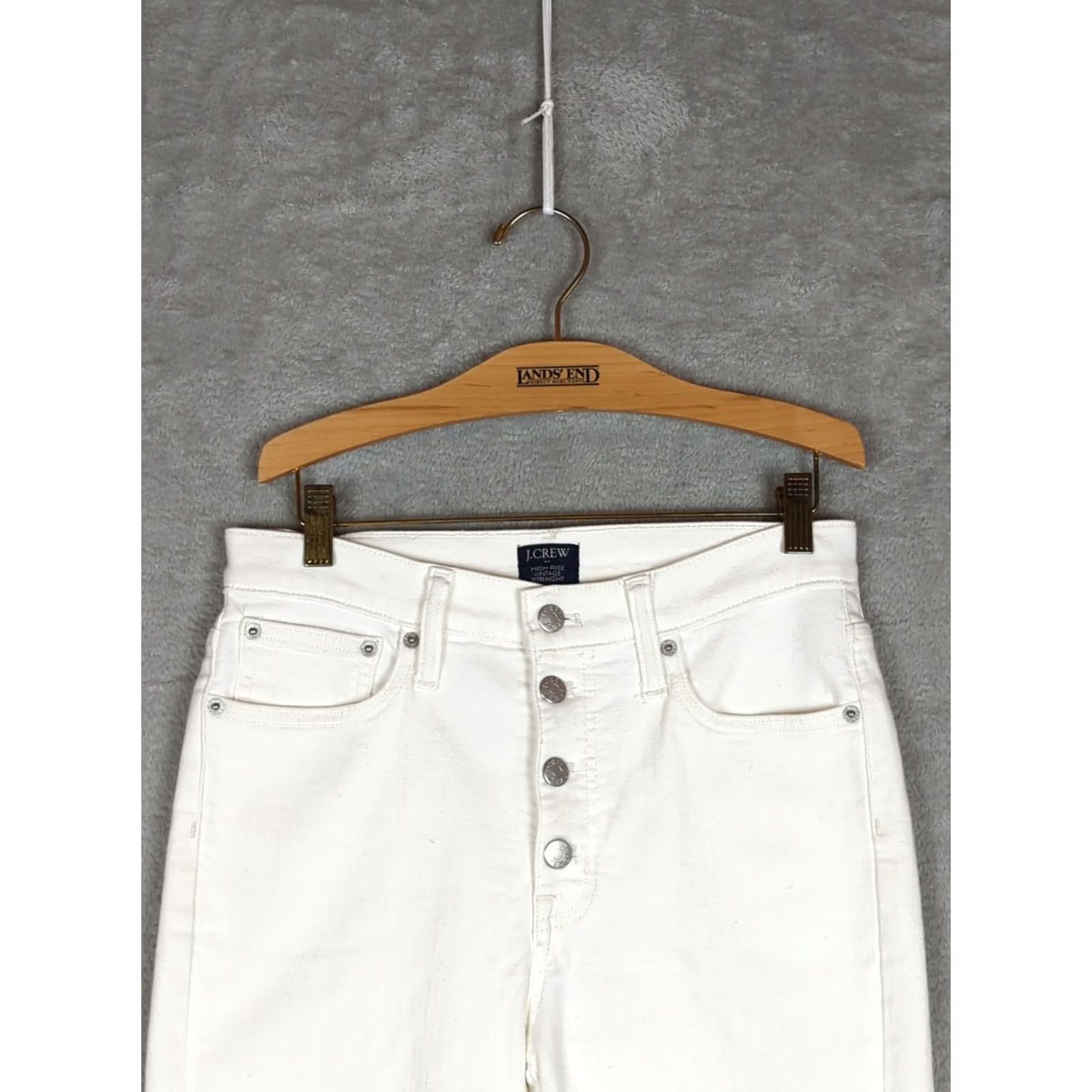 J.Crew J.CREW White Denim High Rise Straight Jeans 27 Regular Fit 5-Pocket Nautical Beach Spring Summer Button Fly Raw Hem Bottoms Womens Size 27" / US 4 / IT 40 - 3 Thumbnail