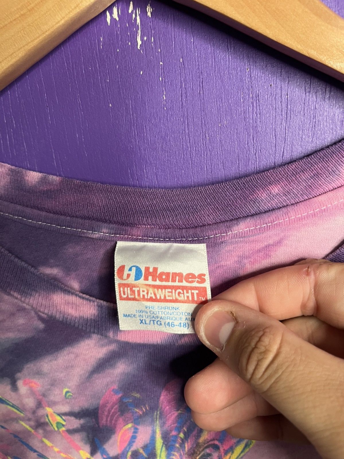 Band Tees × Vintage Vintage 90s Jimi Hendrix pink/purple tie dye t-shirt Size US L / EU 52-54 / 3 - 4 Thumbnail