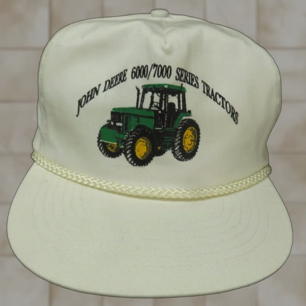 John Deere VINTAGE HaT Trucker Cap Hat Green John Deere JD 6000/7000 series Advertising 1980s Adjustable Snapback Mens/Boys? Size ONE SIZE - 1 Thumbnail