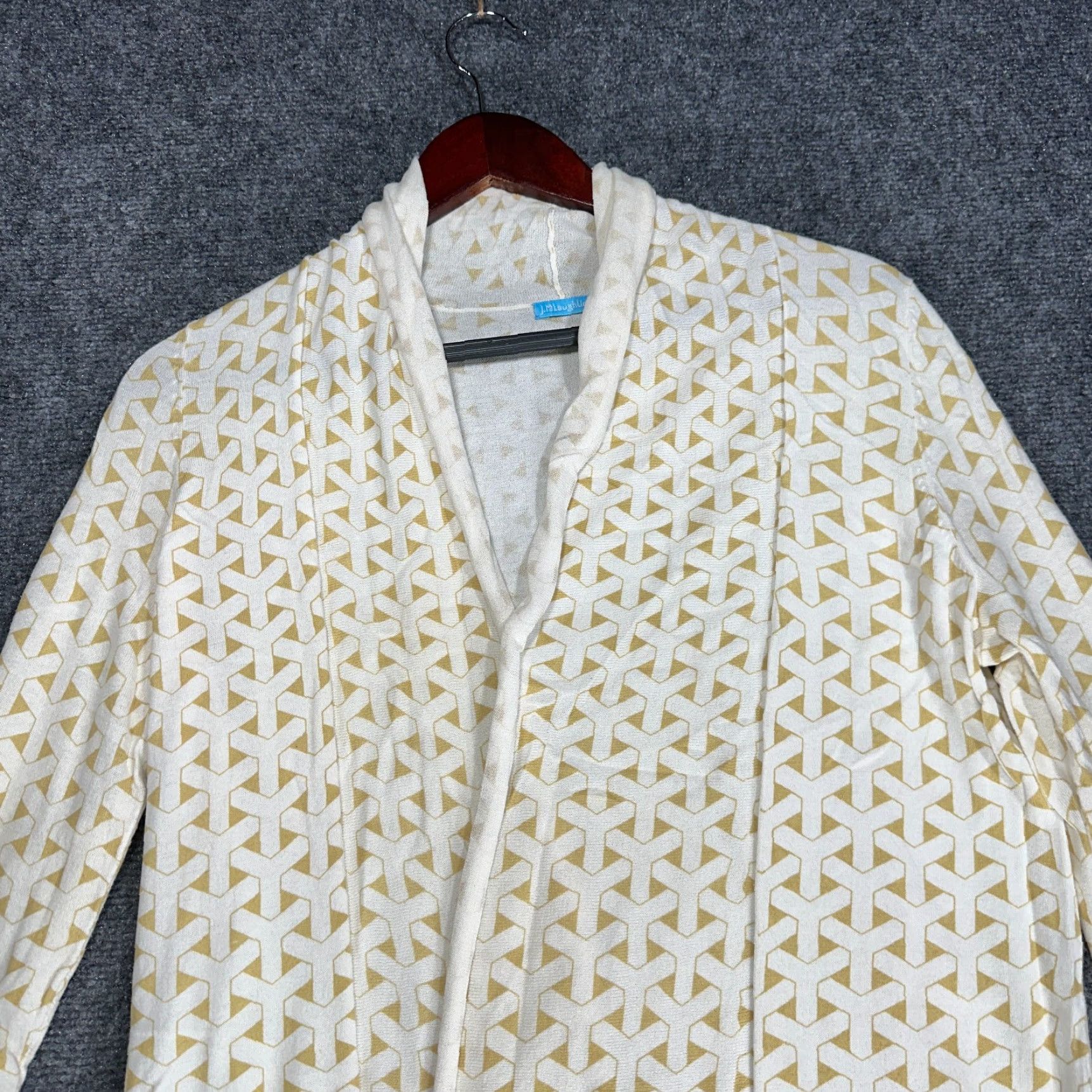 J.McLaughlin J. McLaughlin Sweater Womens XS Cardigan Open White Gold Print Cotton Knit V-Neck Long Sleeve Size XS / US 0-2 / IT 36-38 - 4 Thumbnail