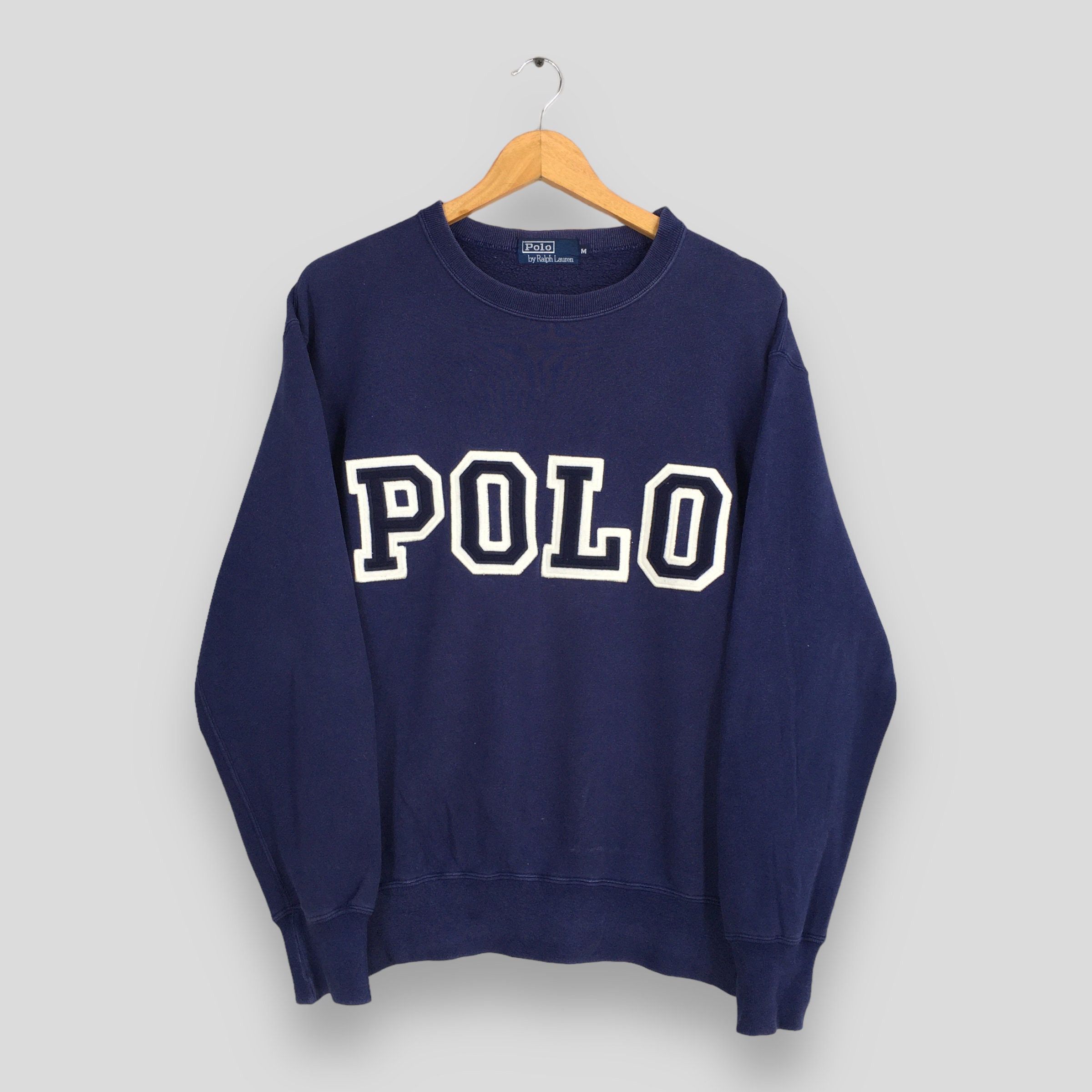 image of Vintage 90's Polo Ralph Laurent Spell Out Sweater Medium in Blue, Men's