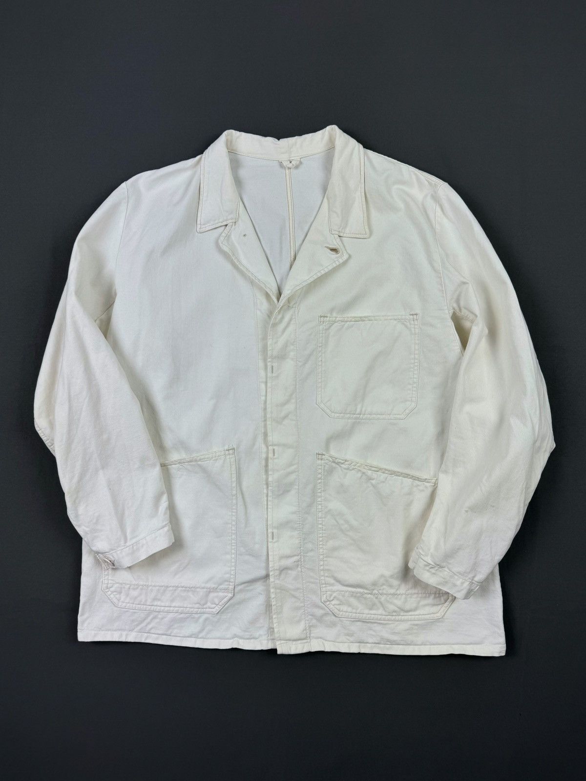 Vintage 70-80ʼs Vintage White Cotton Work Jacket Size US XL / EU 56 / 4 - 1 Thumbnail