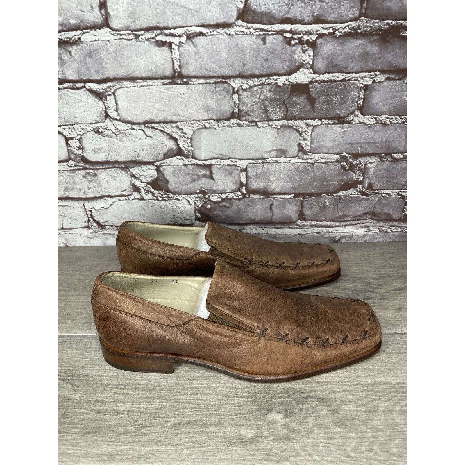 Other Marco Delli Brown Leather Shimmer Square Toe Loafers Dress S Size US 8 / EU 41 - 15 Thumbnail
