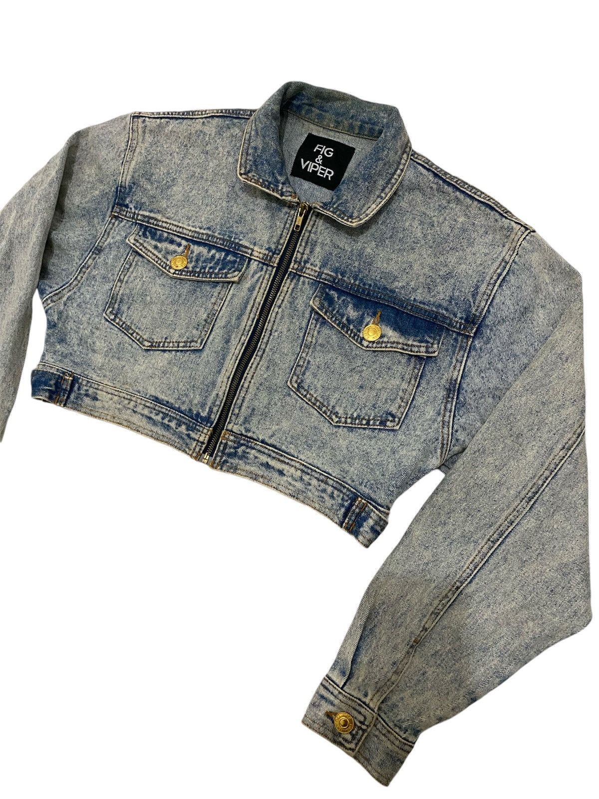 Japanese Brand Fig & Viper Stone Wash Cropped Top Denim Jacket Size M / US 6-8 / IT 42-44 - 2 Thumbnail