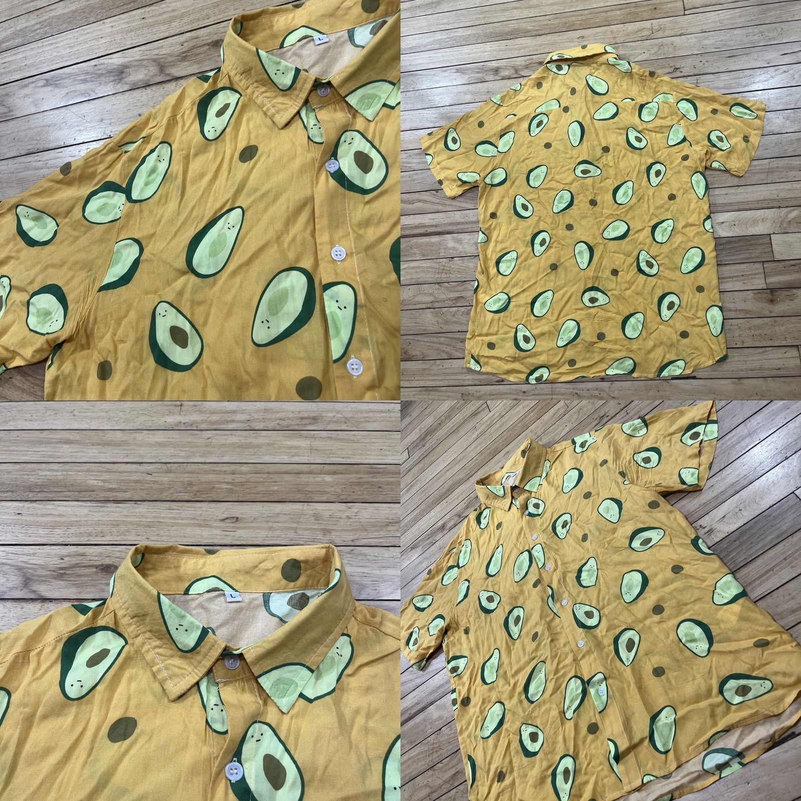 Vintage Men Avocado Print Button-Up Shirt L Yellow Green Lightweight Summer 46" Casual Travel, Short Sleeve, Collared, Rayon, Woven, Relaxed Mens Size US L / EU 52-54 / 3 - 8 Thumbnail