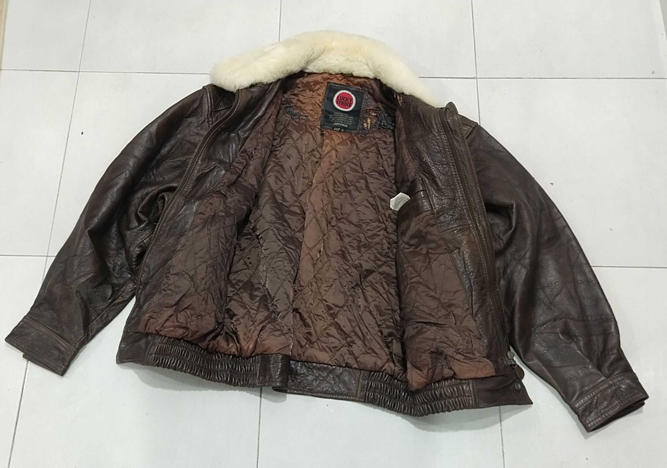 Leather Final💥 Drop Lucky Strike Leather Jacket L💥 Size US L / EU 52-54 / 3 - 11 Thumbnail