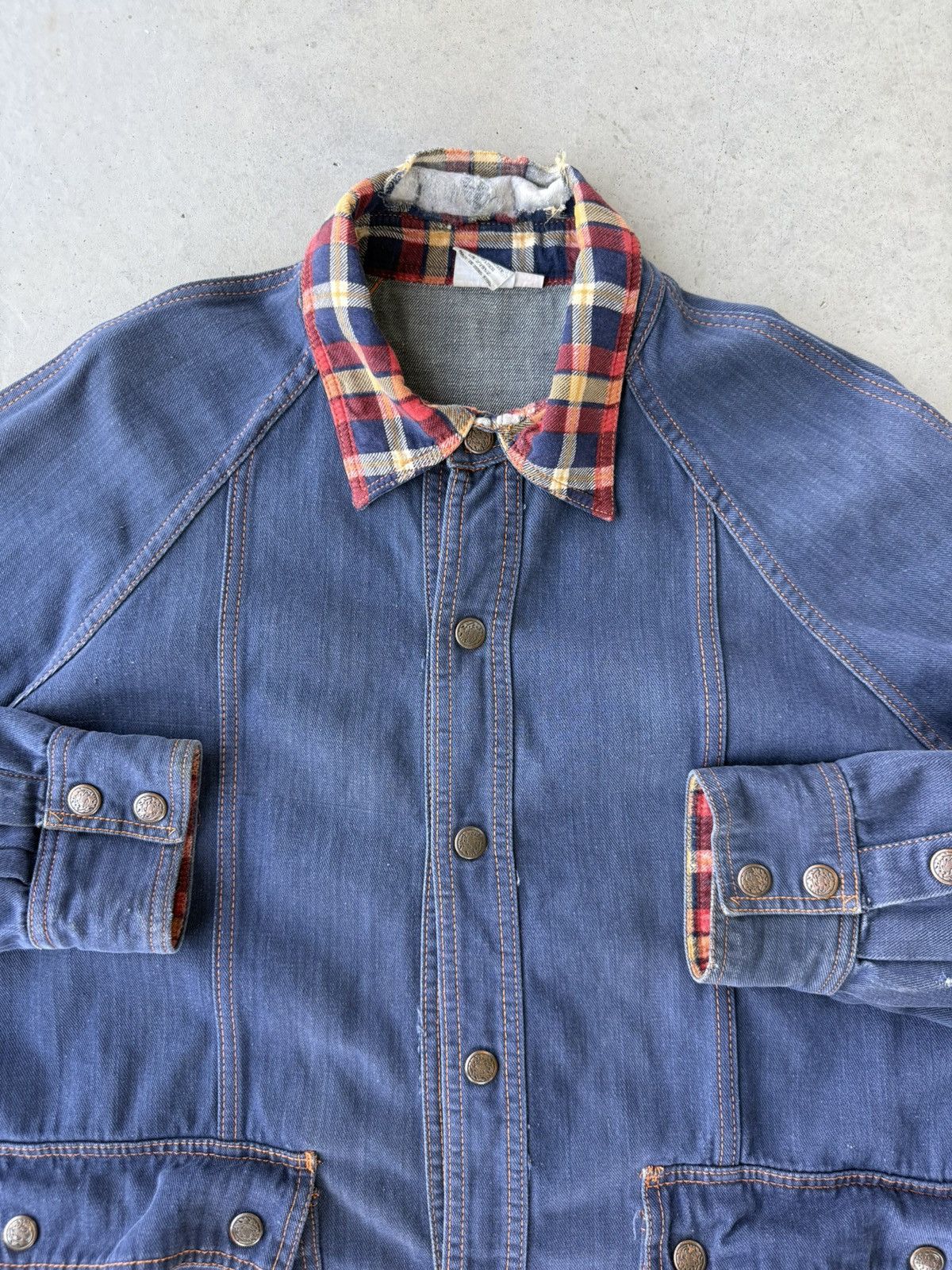 Vintage Vintage 80s Denim Plaid Collared Chore Coat Size US XL / EU 56 / 4 - 3 Thumbnail