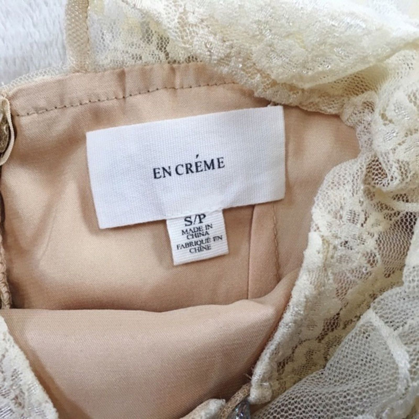 Other En Creme Tan and Cream Lace Tulle Mini Dress | Sz S Size S / US 4 / IT 40 - 4 Thumbnail