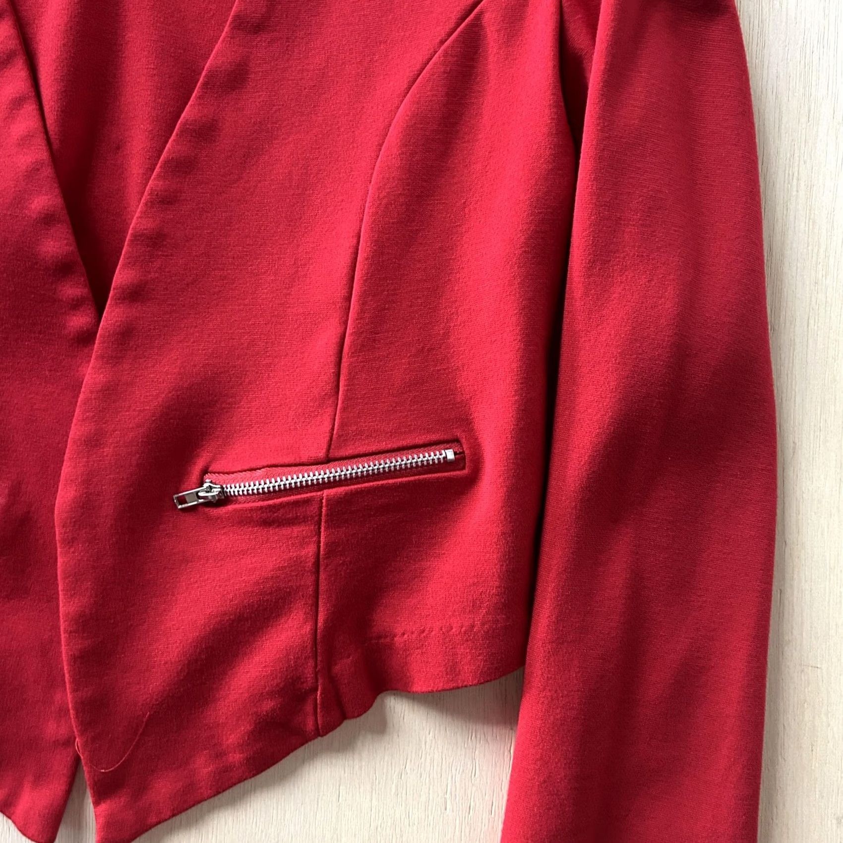 Vintage Y2K Charlotte Russe Blazer Jacket Womens Small Red Collarless Open Zip Knit Jacket Womens Small Red Size S / US 4 / IT 40 - 2 Thumbnail