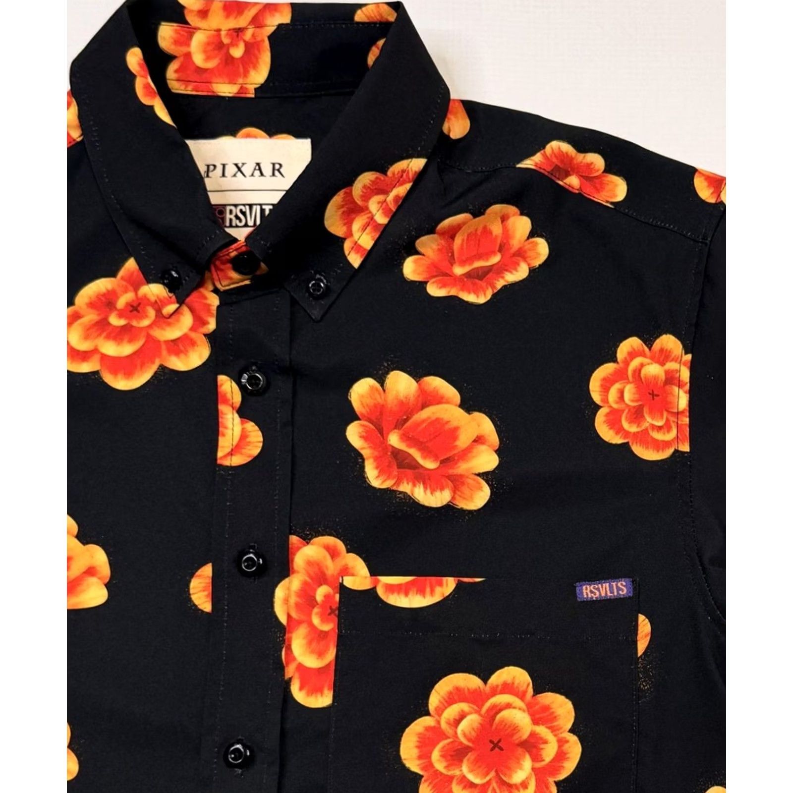 Disney RSVLTS Pixar Shirt Mens XS Black Floral KUNUFLEX Button Up Short Sleeve Disney Size US XS / EU 42 / 0 - 2 Thumbnail